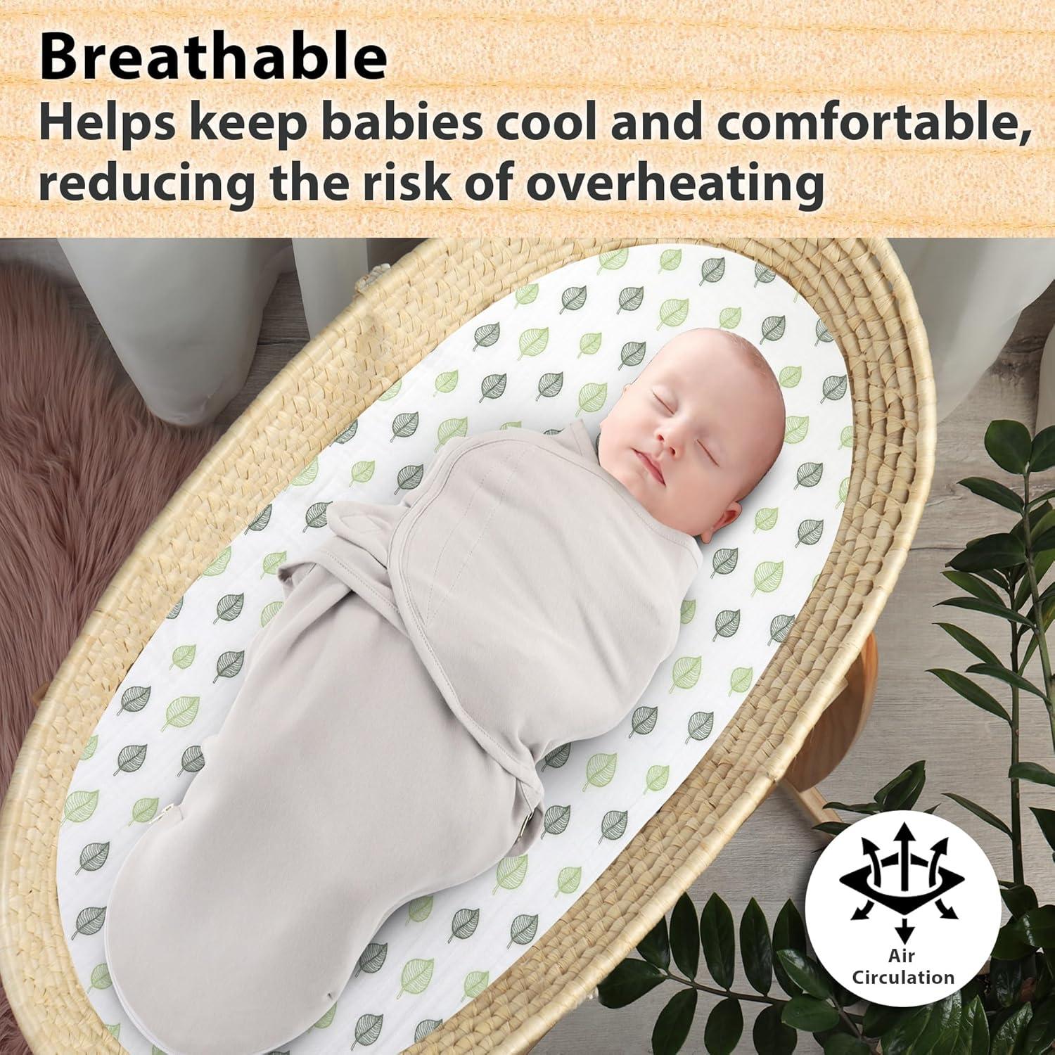 Bublo Baby Baby Muslin Bassinet Sheet Set, 3 Pack Organic Cotton Universal Fitted Bedding Cover for Oval, Hourglass & Rectangle Bassinet Mattress, Fitted Sheets Size 32 x 16 x 4 Inches (Set of 3)