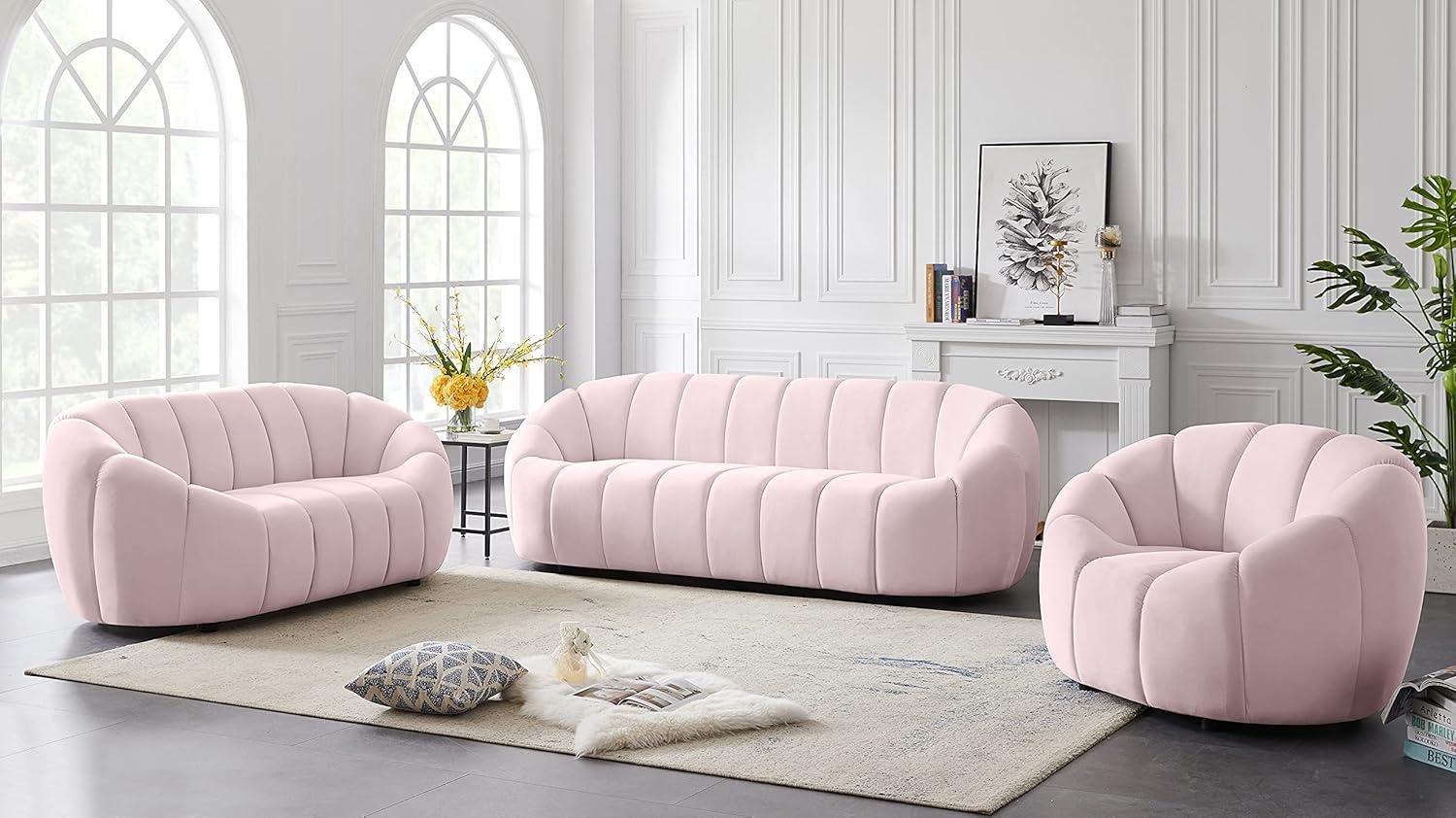 Elijah Pink Velvet Tufted Loveseat with Deep Channeling