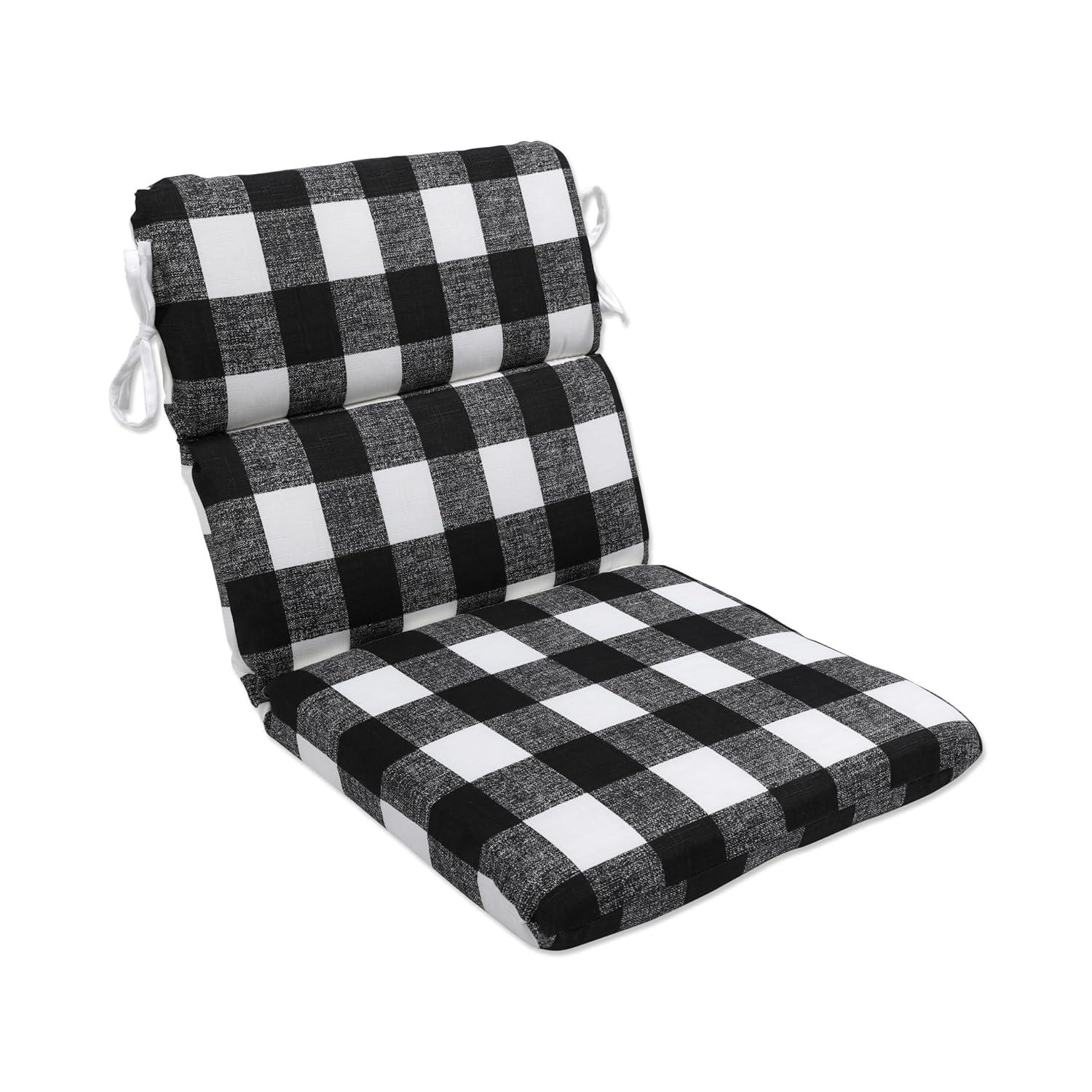 Anderson Rounded Corners Outdoor Chair Cushion Black - Pillow Perfect: Weather-Resistant Patio Seat with Ties