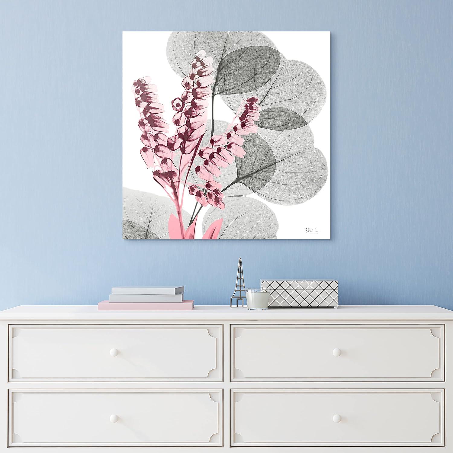 Pink and Gray Eucalyptus Bush Tempered Glass Wall Art, 24" x 24"