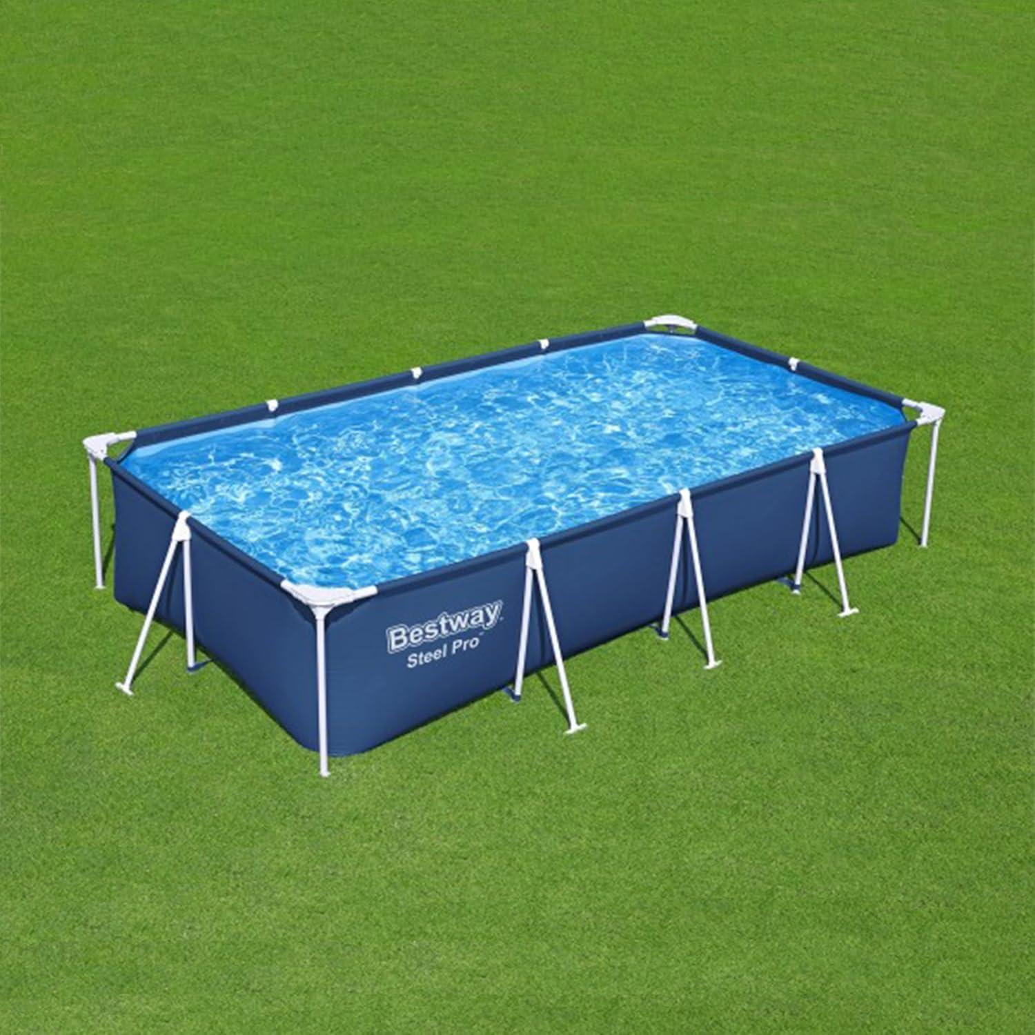 Bestway Steel ProRectangular Metal Frame Above Ground Outdoor Backyard Swimming Pool