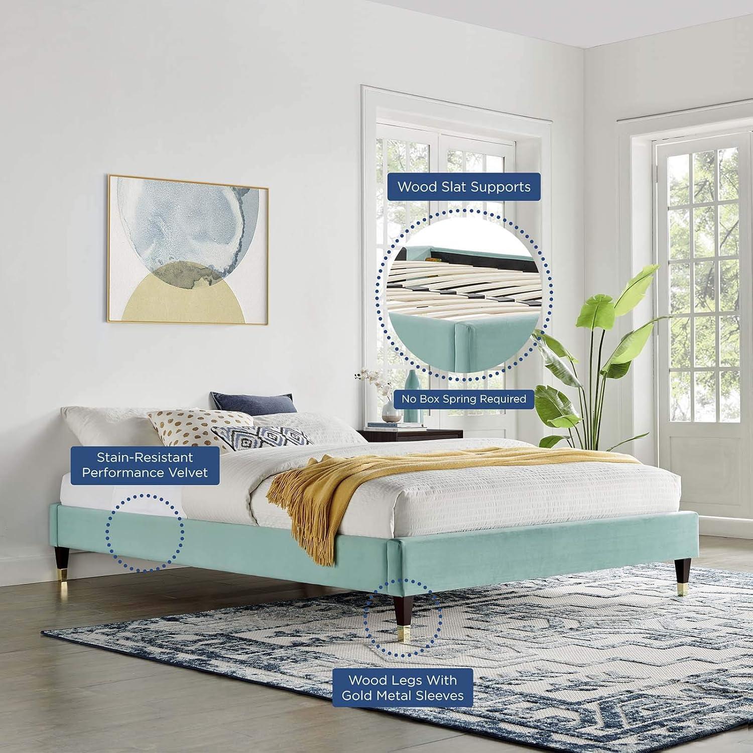 Modway Harlow Full Performance Velvet Platform Bed Frame in Dusty Rose