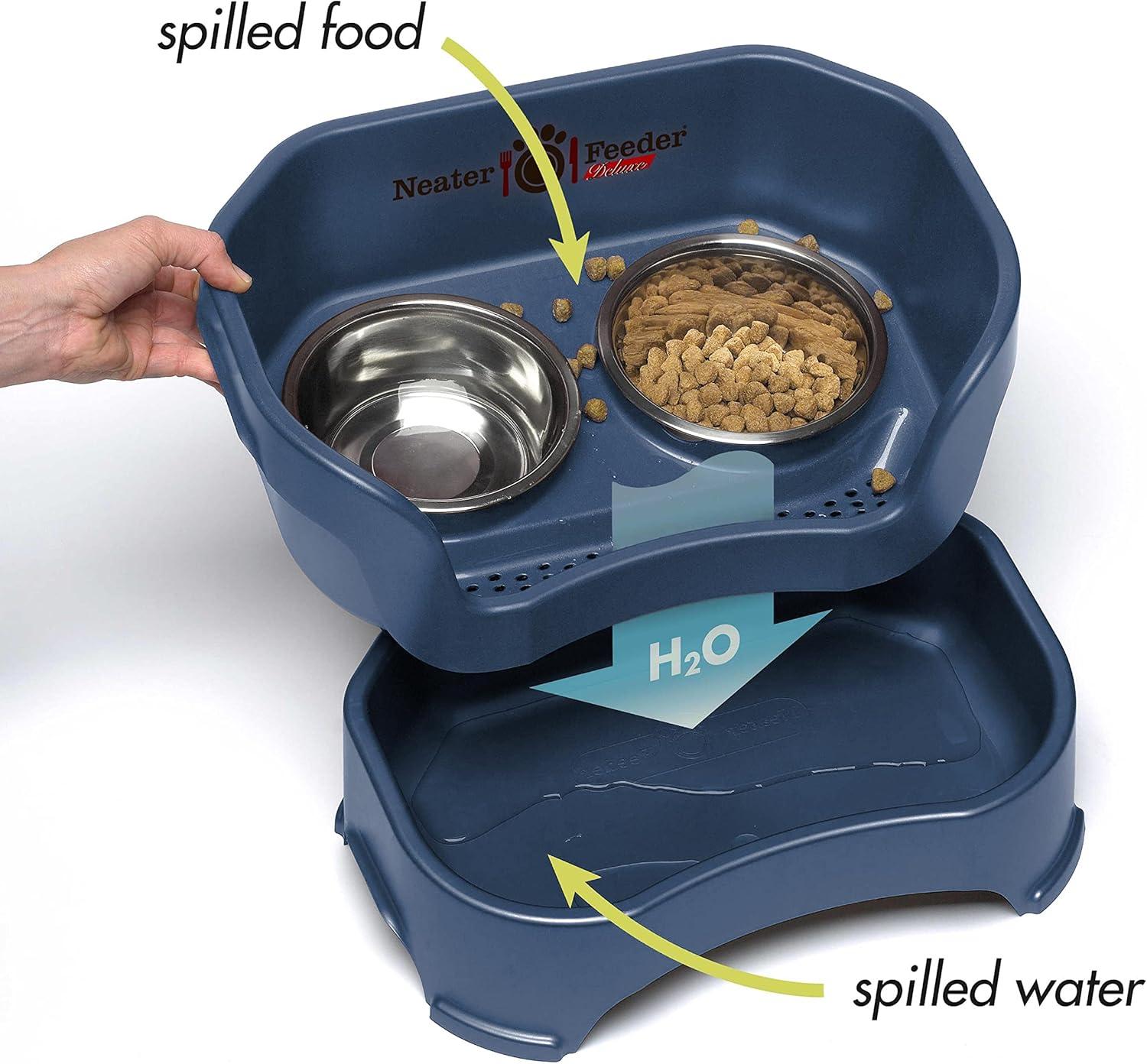 Neater Pets Neater Feeder Deluxe Mess-Proof Elevated Food & Water Bowls for Small Dogs, Dark Blue