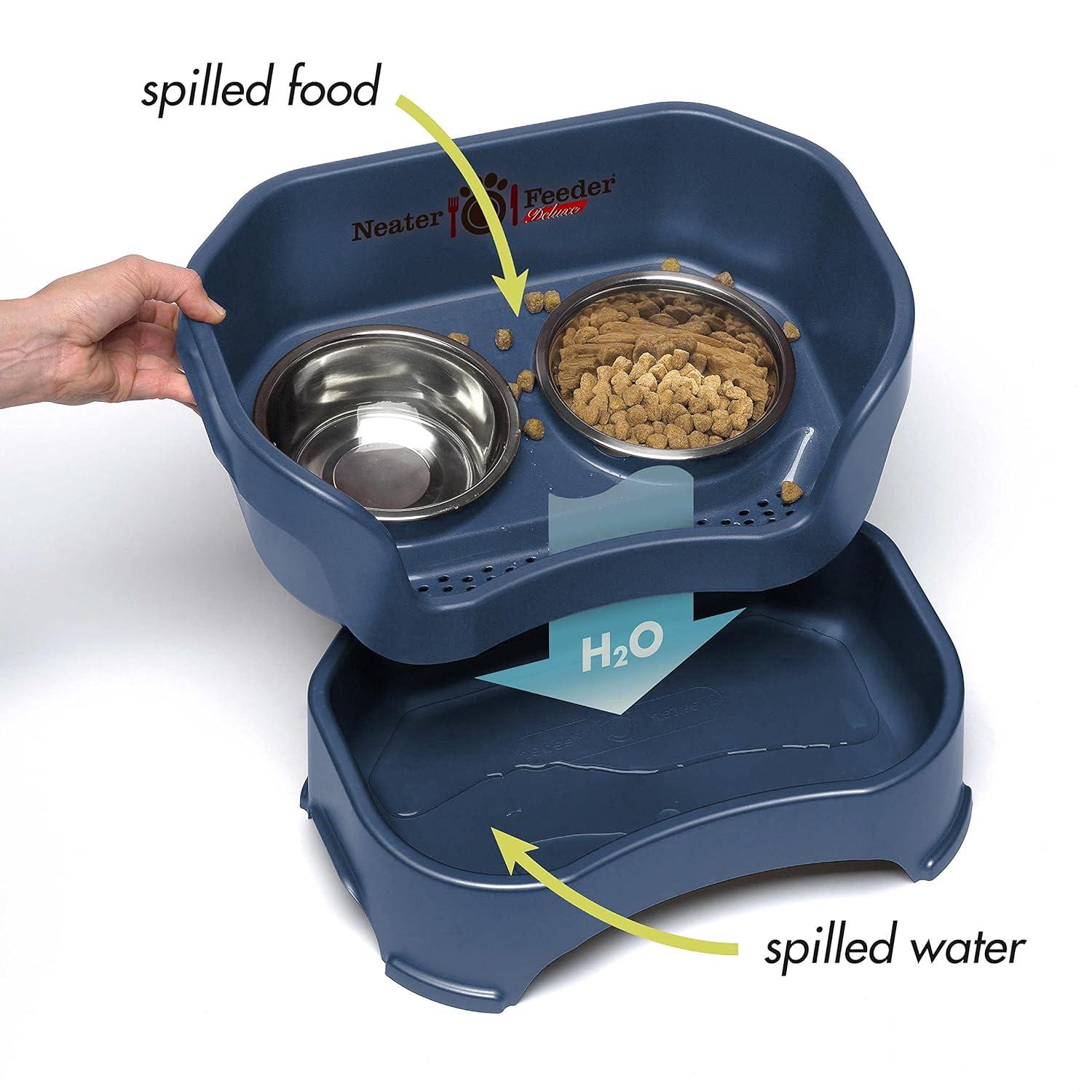 Neater Pets Neater Feeder Deluxe Mess-Proof Elevated Food & Water Bowls for Medium Dogs, Dark Blue