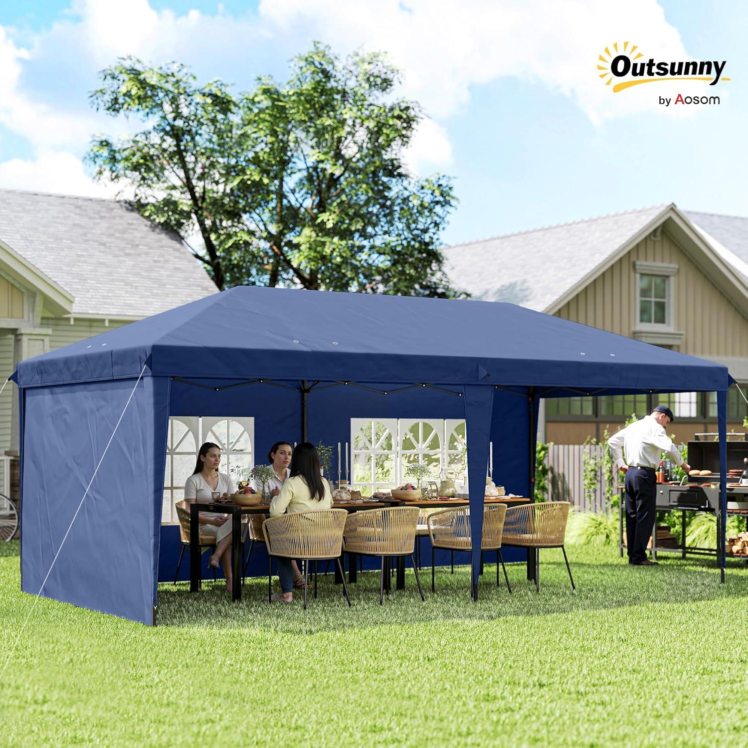 Outsunny 10' x 20' Heavy Duty Pop Up Canopy Party Tent with 4 Removable Sidewalls, Outdoor Cabana Gazebo with Carry Bag, Weather Protection, White
