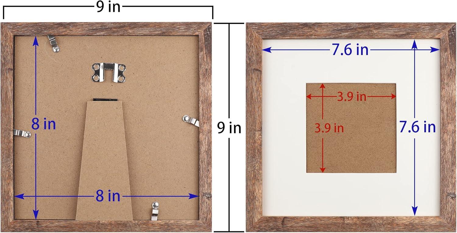 TOFOREVO Picture Frames 8x8 Set of 2 Rustic Wood Grain Photo Frame for Gallery Wall Mounting or Tabletop Display