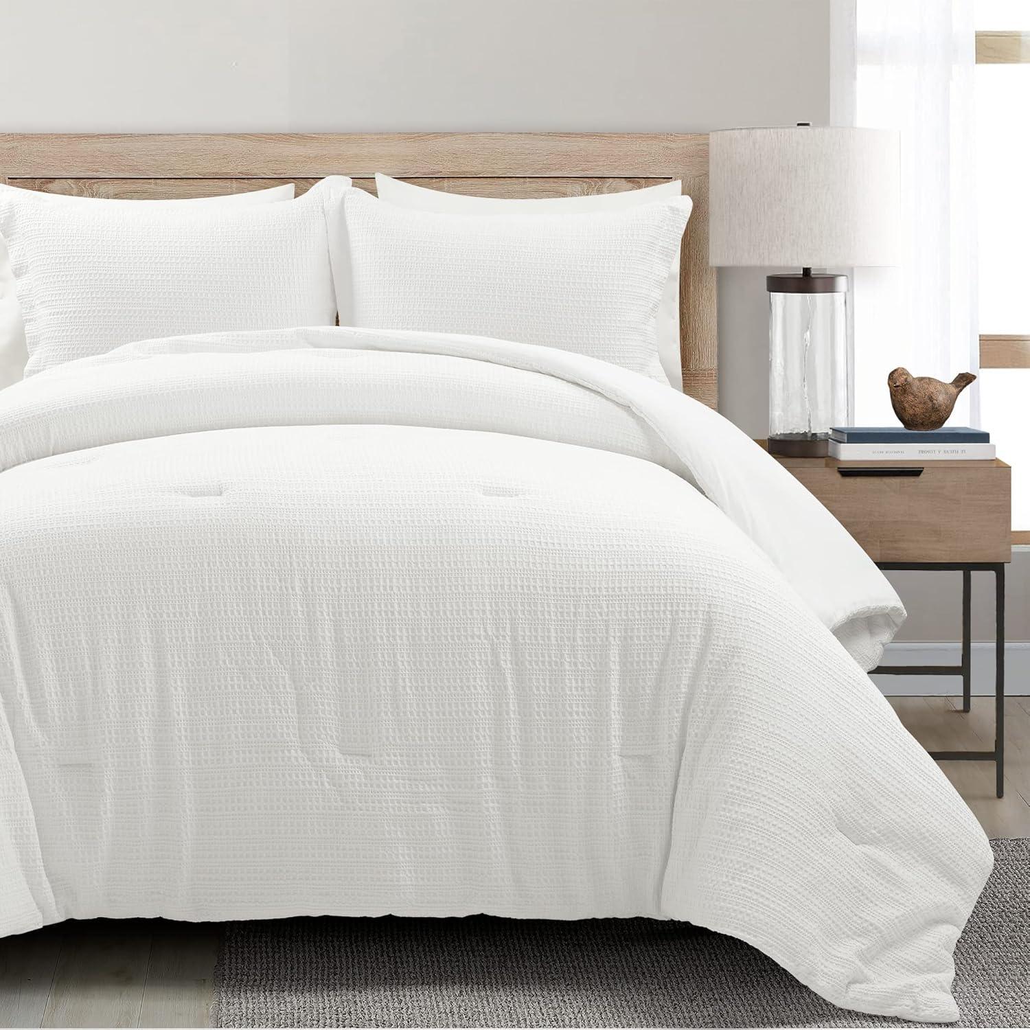 White Cotton Waffle Knit Full Comforter Set