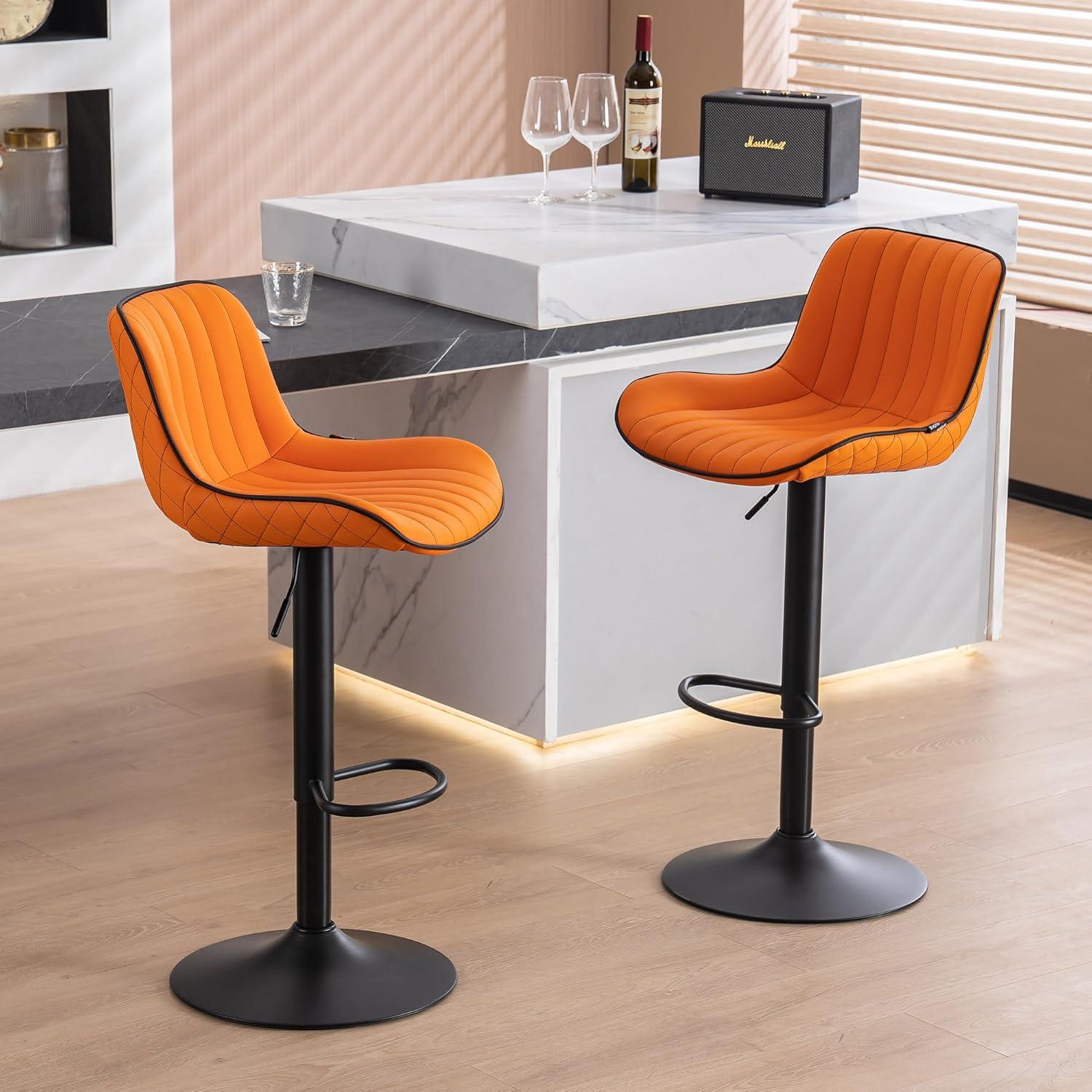 Zager Swivel Adjustable Height Bar Stools, Leather Upholstered Counter Stools, Modern Pub Stool