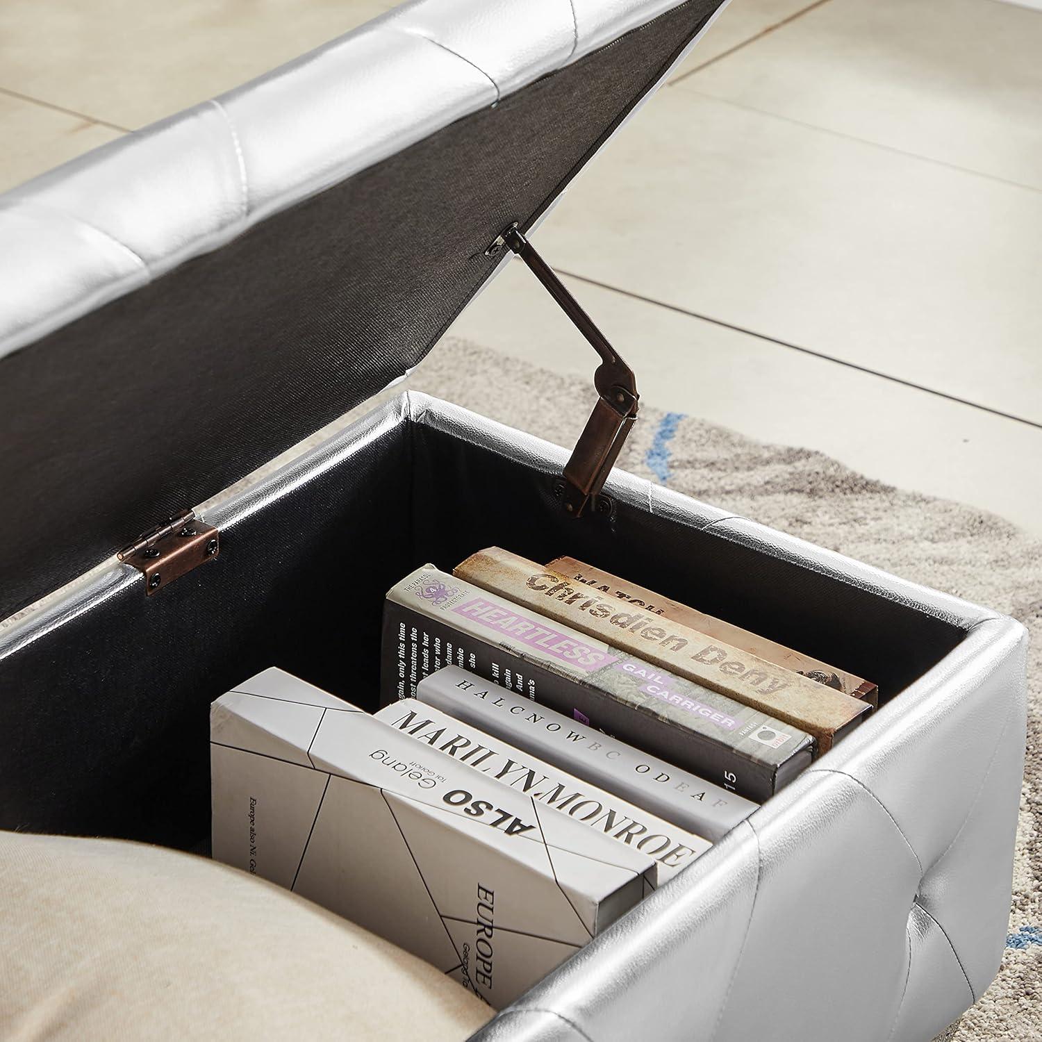 Silver PU Upholstered Storage Bench with Padded Seat