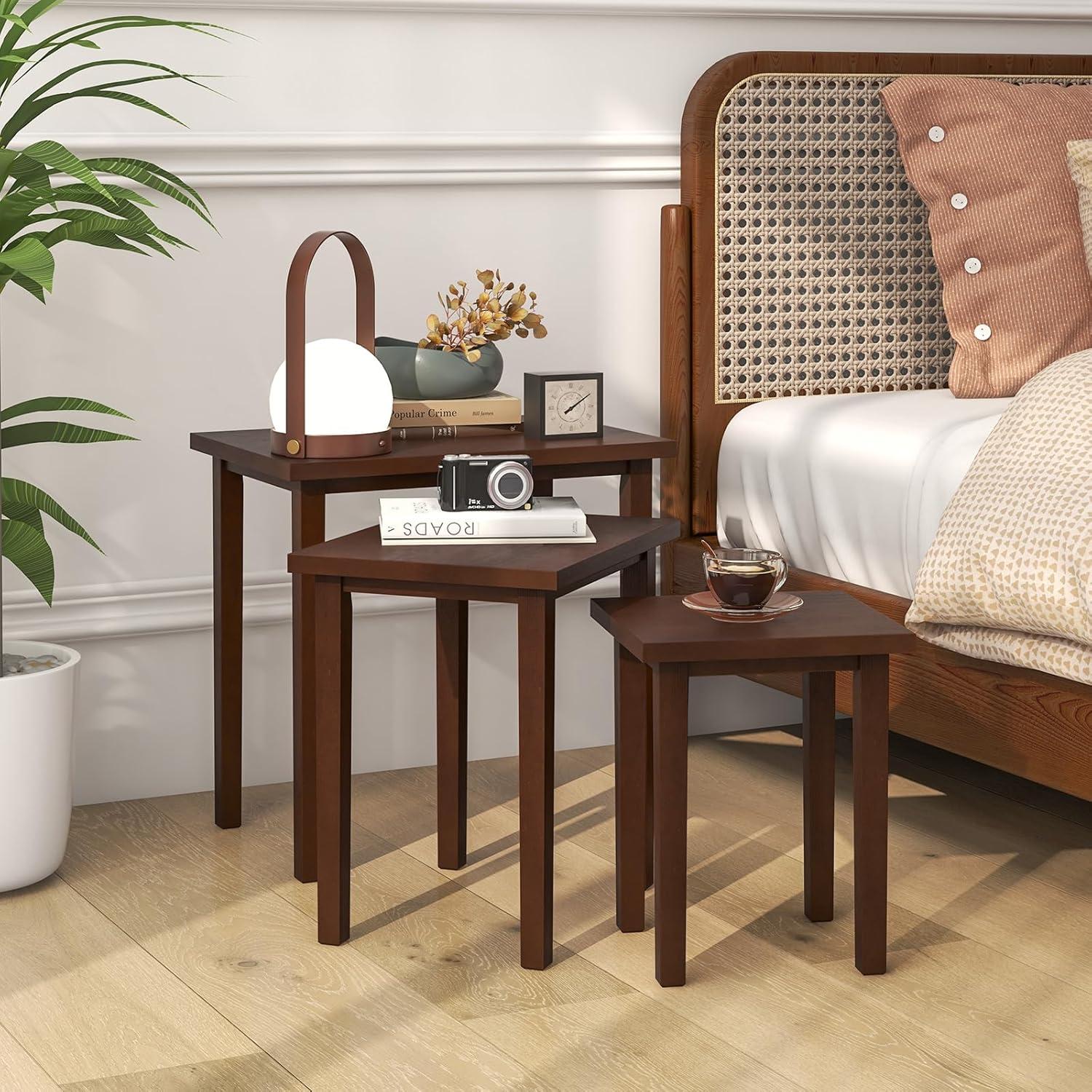 Canddidliike 3-Piece Farmhouse Rectangle Side Table Set for Living Room-Walnut, End Table