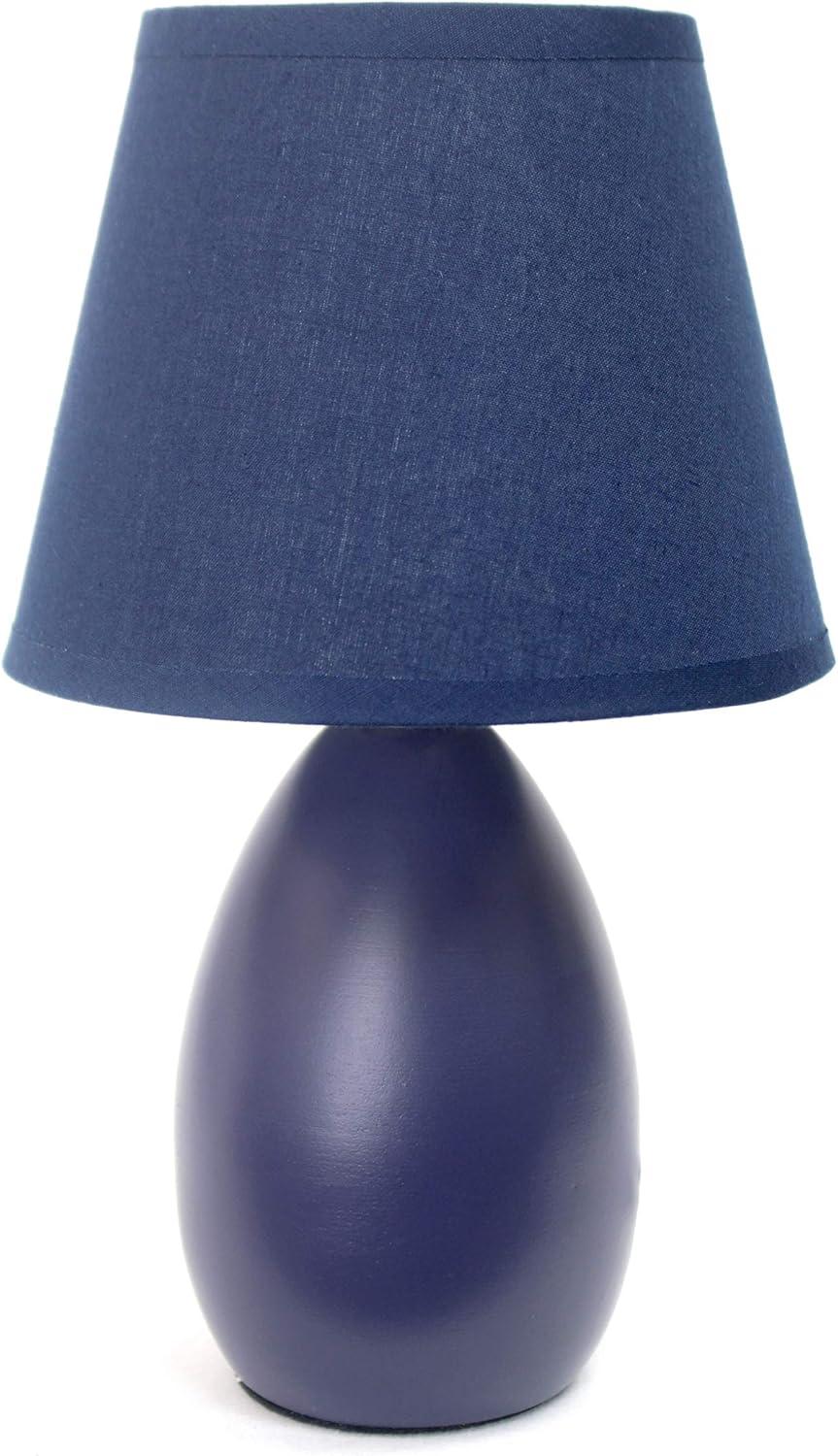 Blue Mini Egg Oval Ceramic Table Lamp with Fabric Shade