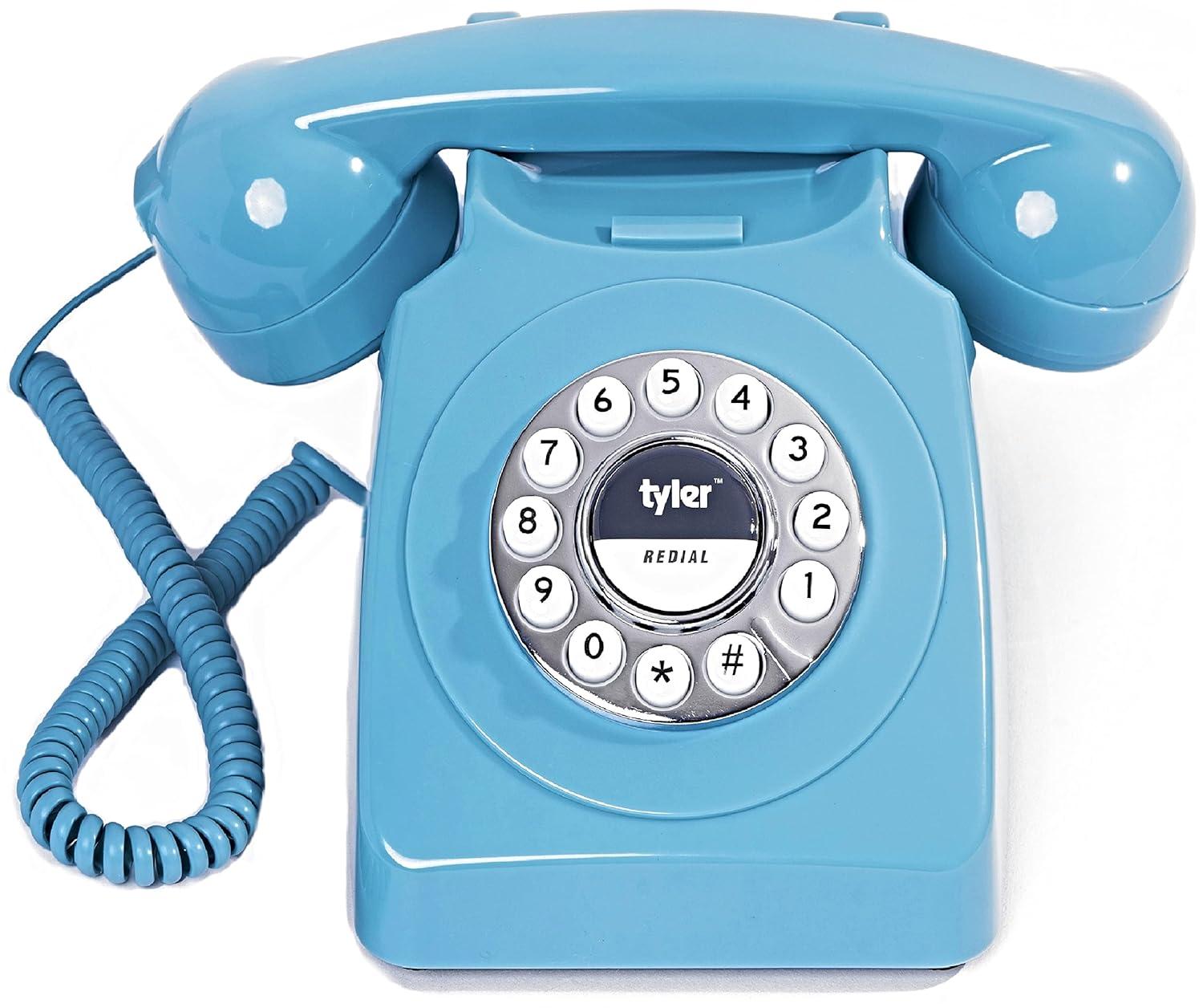 Tyler Retro Style Landline Phone Push Button Rotary Look Blue