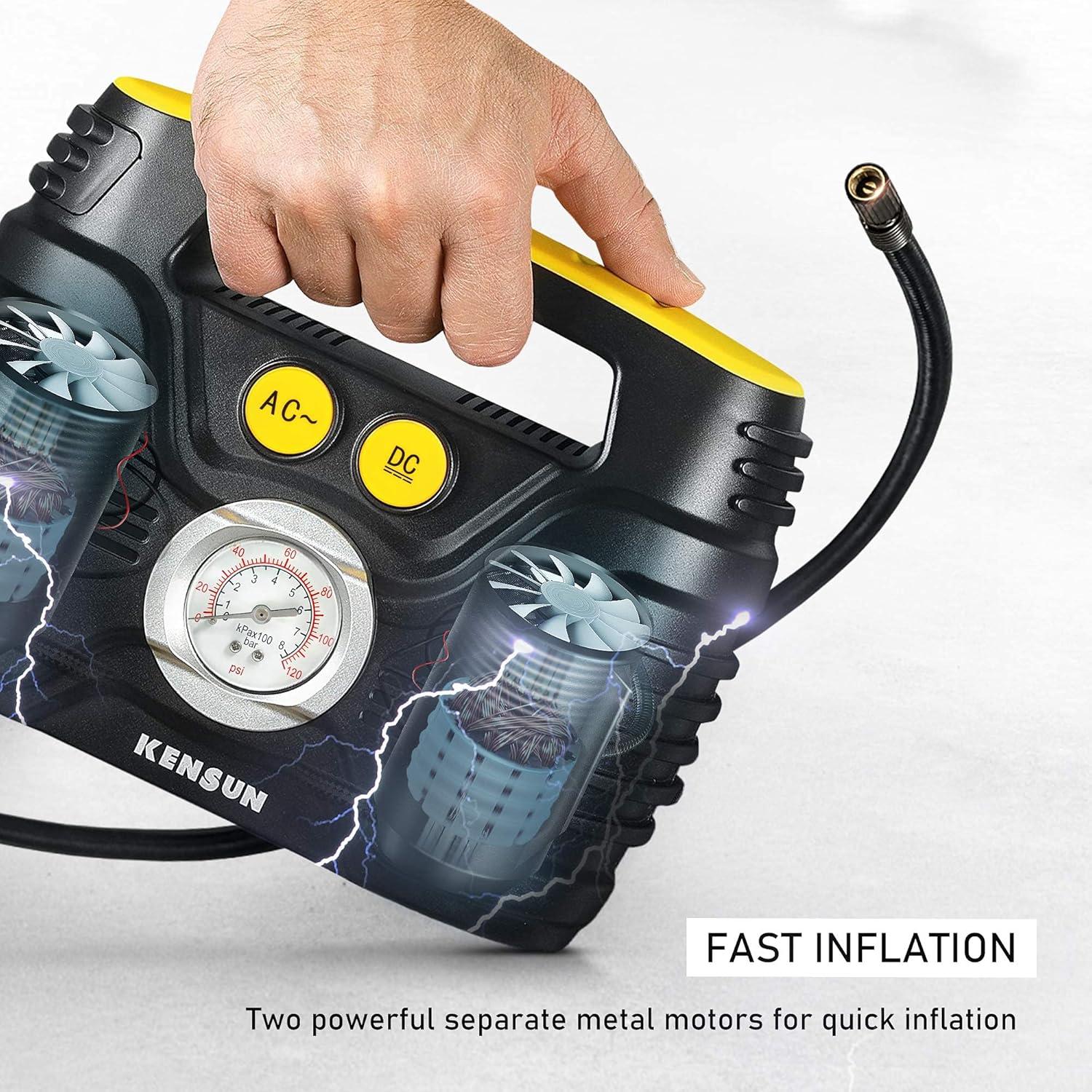 Kensun Air Compressor for Tires - Portable Tire Inflator Air Pump for Car - Electric Tire Compressor for Home and Car - Air Compressor Tire Pump - Air Pump for Cars, BIkes, And Inflatables