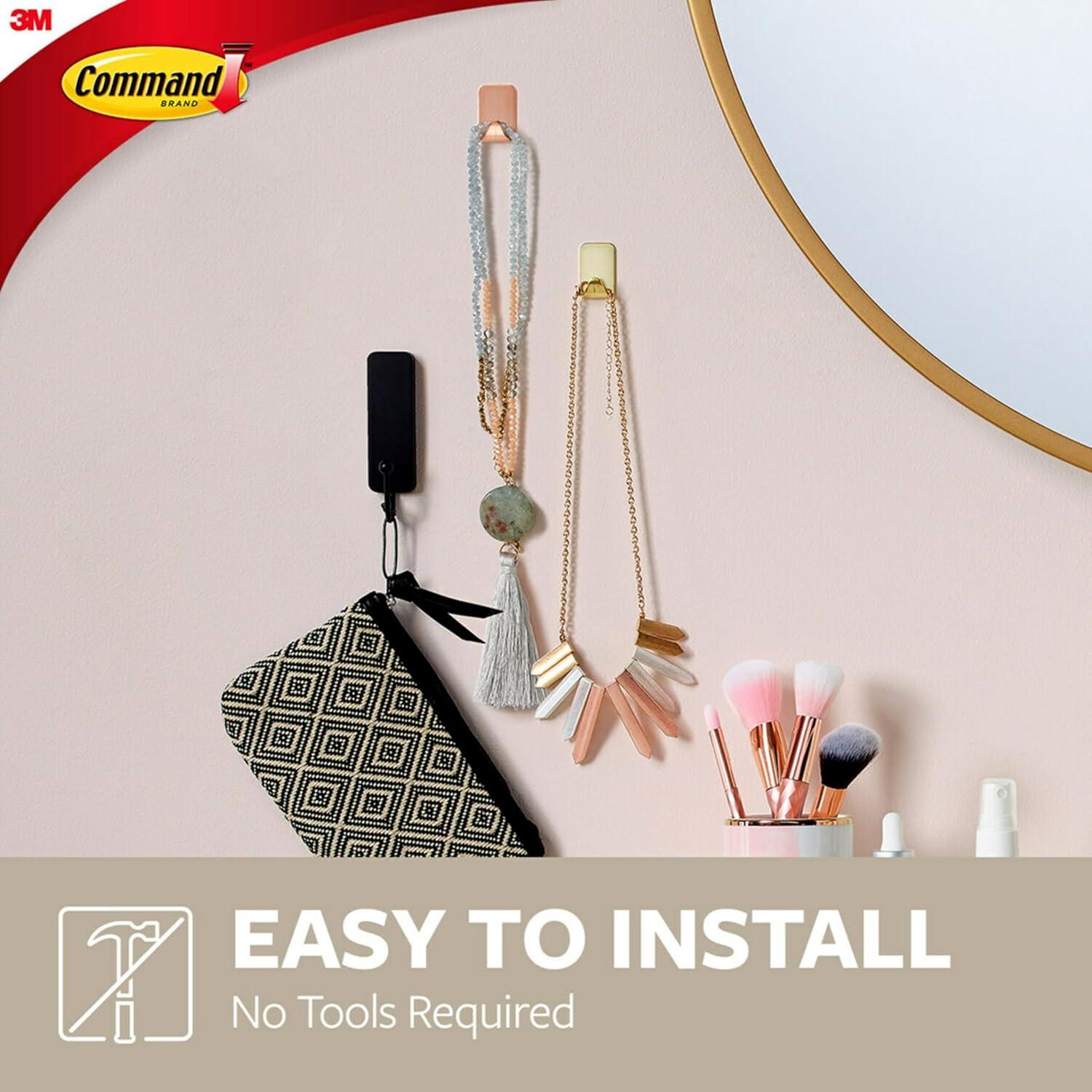 Command Small Sized Metallic Decorative Hooks Brass: Gold Wall Hooks, 0.5 lb Capacity, 4 Pack