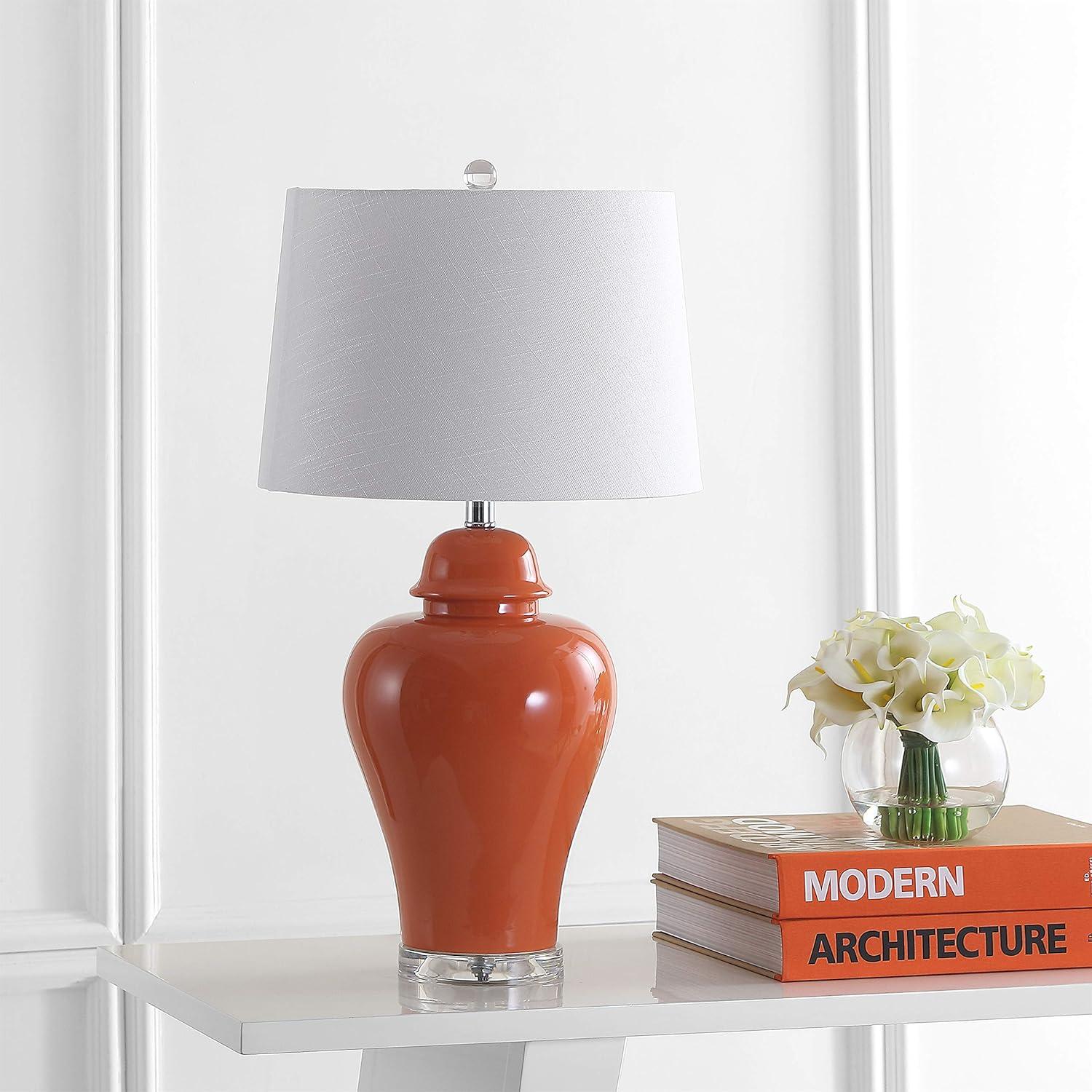 JONATHAN Y JYL4020B-SET2 Set of 2 Table Lamps Winnie 27" Ceramic Urn LED Table Lamp Contemporary Bedside Desk Nightstand Lamp for Bedroom Living Room Office College Bookcase, Orange