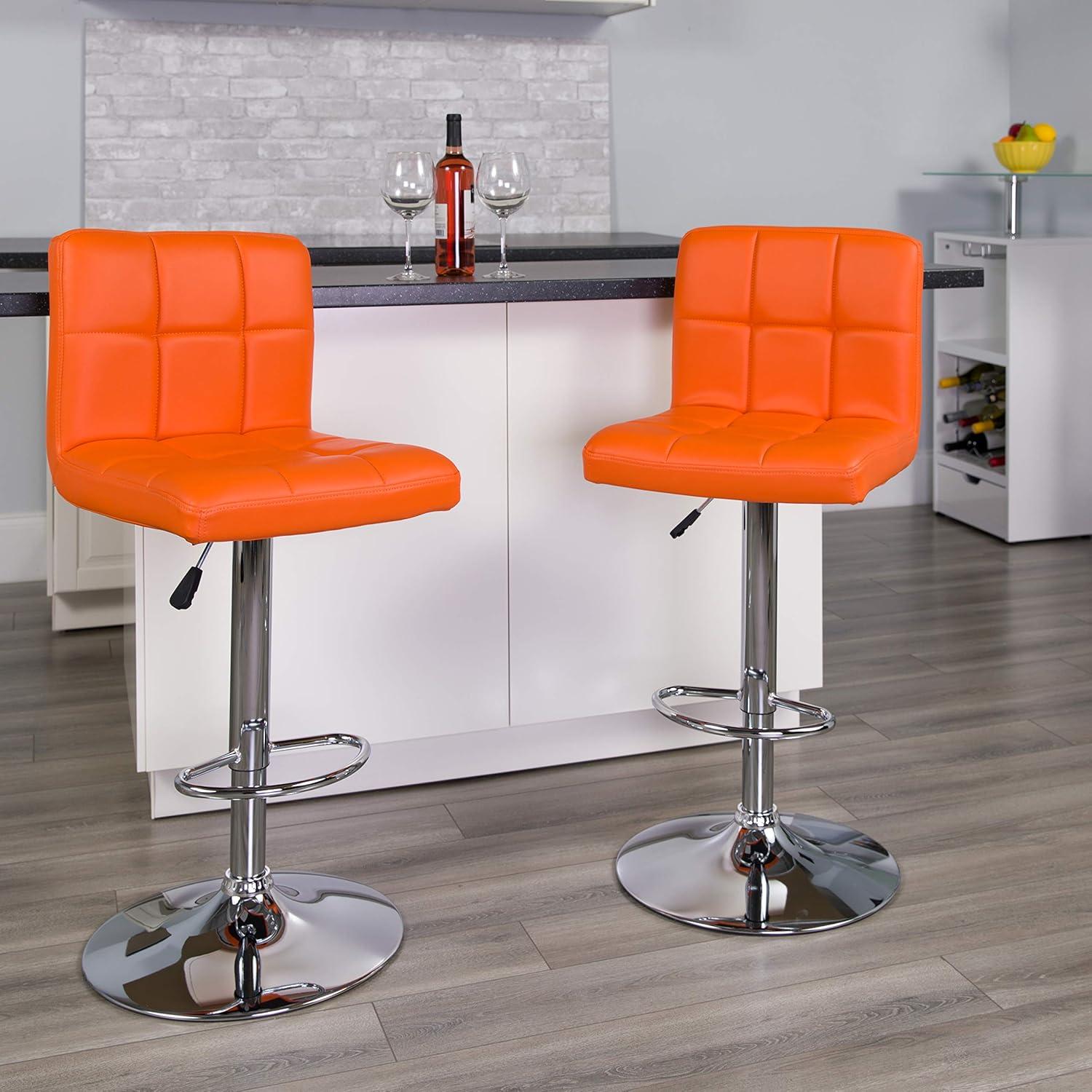Flash Furniture Contemporary Orange Quilted Vinyl Adjustable Height Barstool with Chrome Base