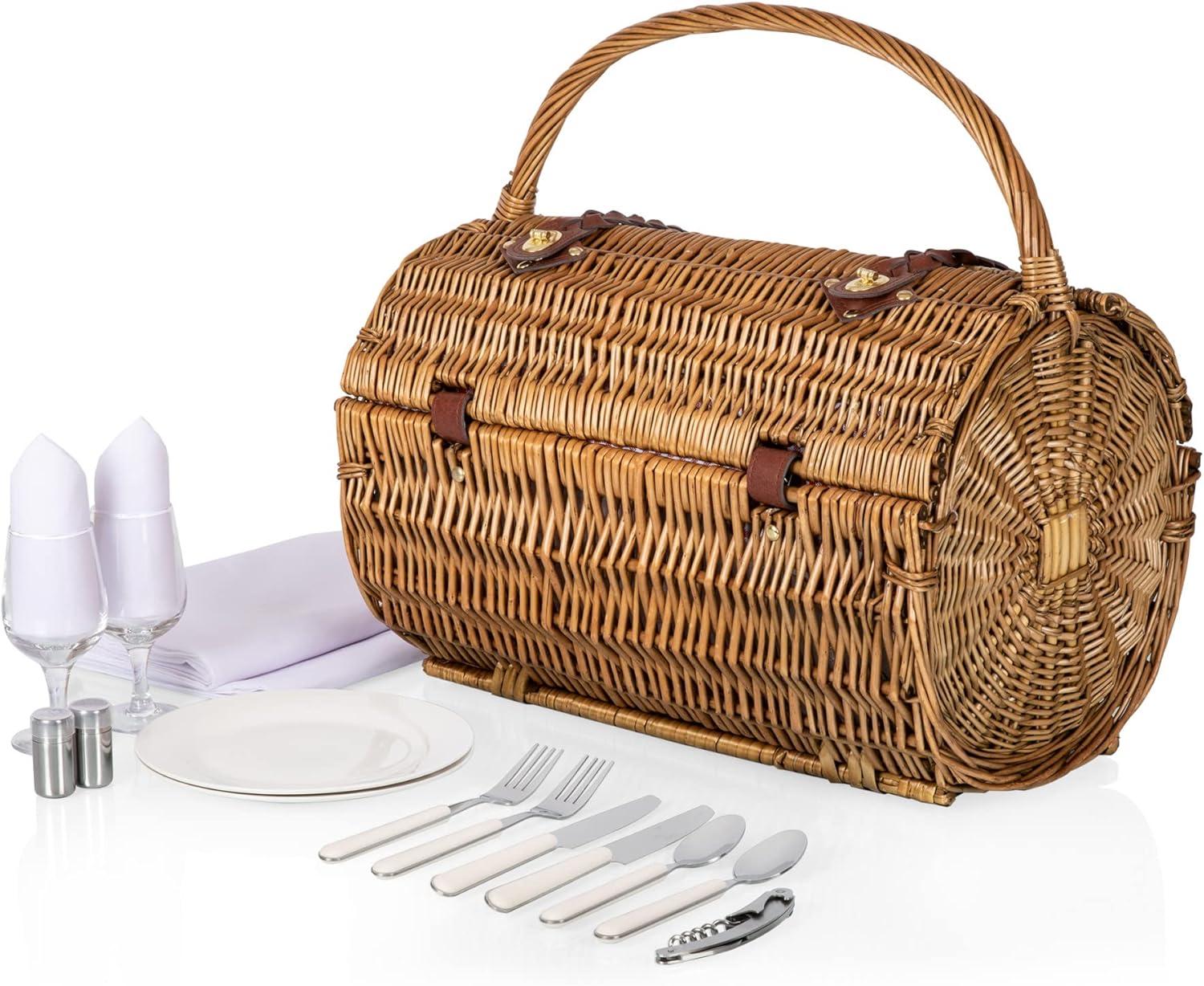 Barrel Wicker Picnic Basket with Picnic