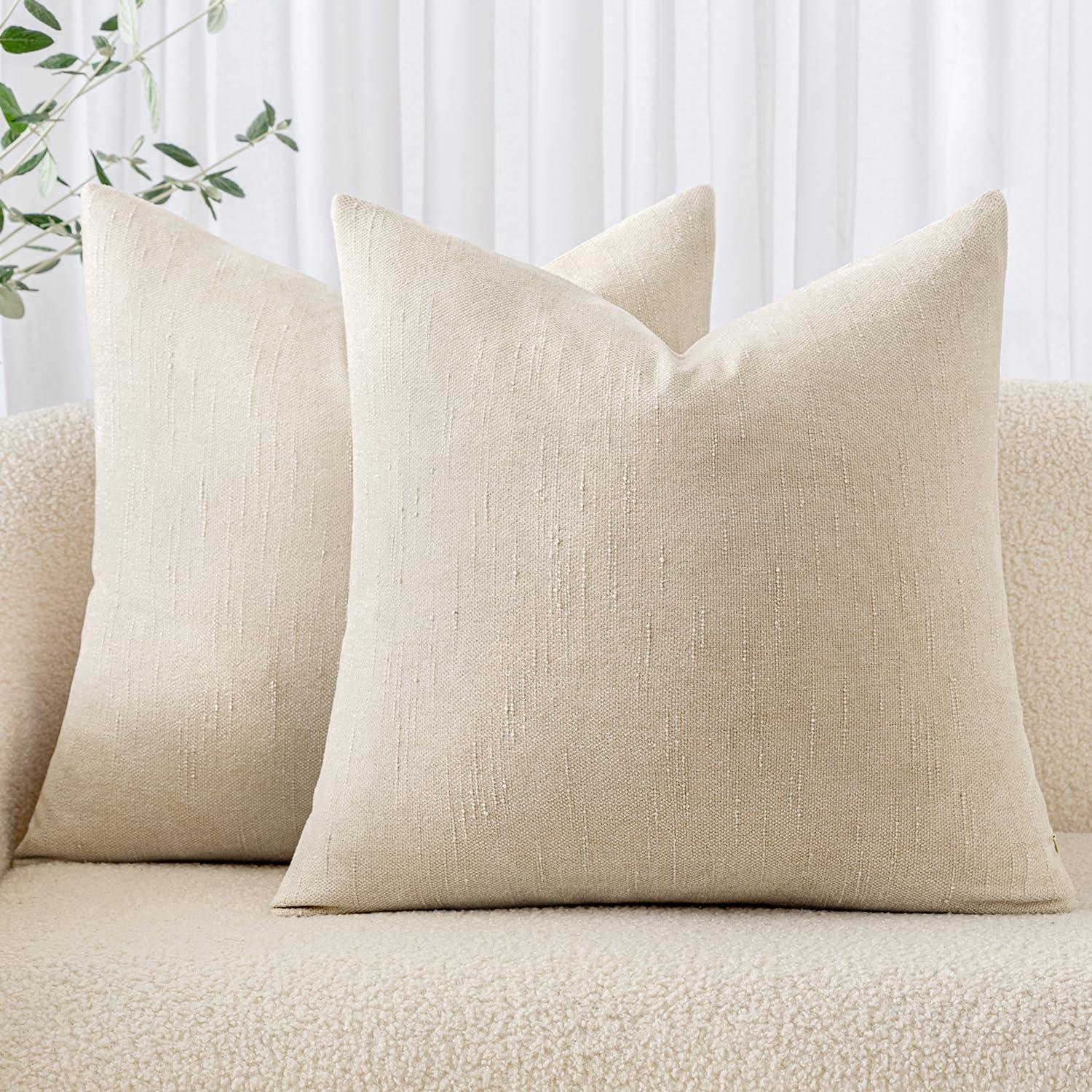 MIULEE Throw Pillow Covers Boho Farmhouse 18x18 Set of 2 Decorative Beige Couch with Fringe Chic Cotton Pillowcases Home Decor Accents for Cushion Soft Bed Living Room