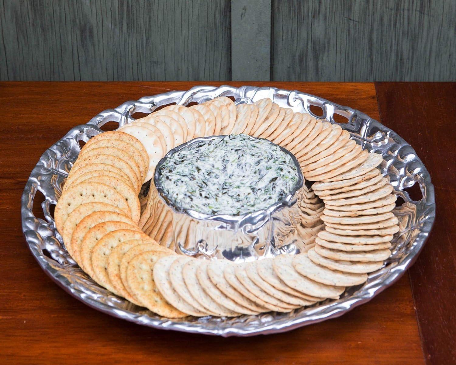 Handmade Aluminum Grape Design Round Chip and Dip Platter