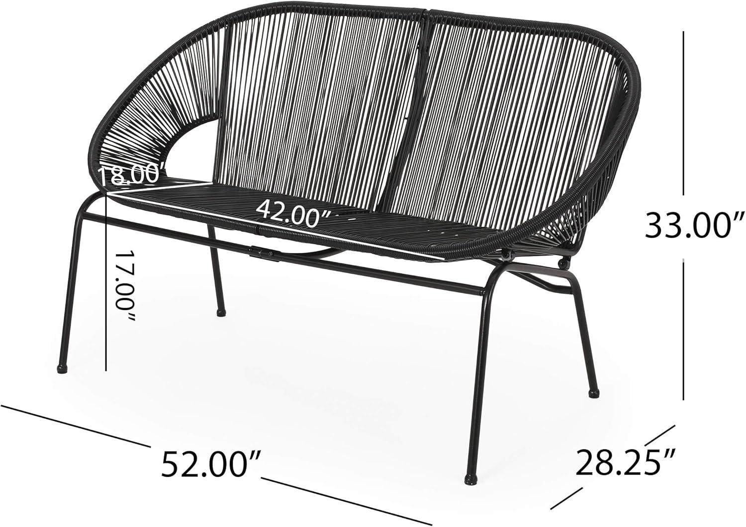 Condessa Patio Hammock Weave Loveseat Bench - Black - Christopher Knight Home: Durable Outdoor Seating