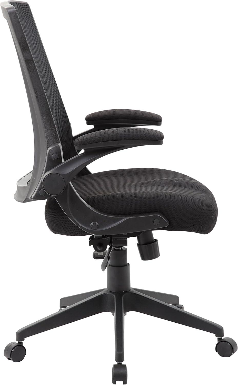 Boss Mesh Back Flip Arm Task Chair Black: Ergonomic Design, Nylon Base, Foam Padding, 275lb Capacity