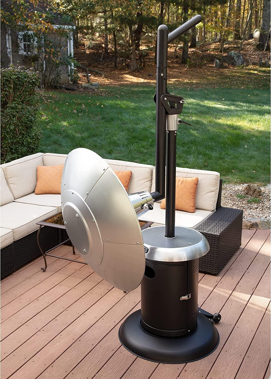 Extra Large Black and Silver Propane Patio Heater with Drink Table