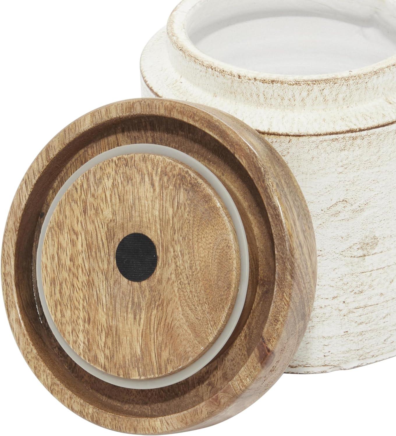 DecMode 8", 8", 7"H White Ceramic Decorative Jars with Wood Lids, 3-Pieces