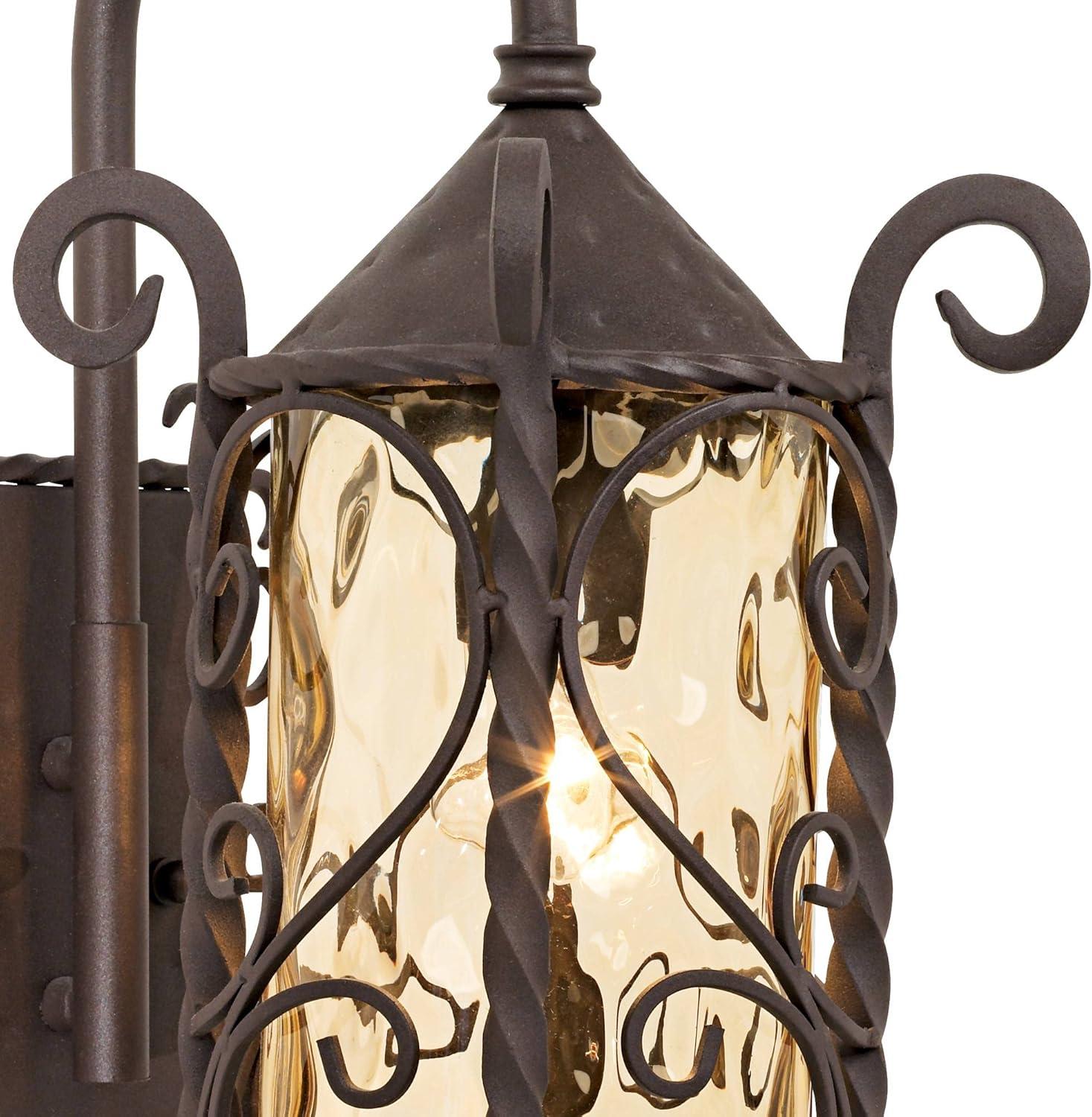 John Timberland Casa Seville Rustic Wall Light Sconce Dark Walnut Hardwire 7 3/4" Fixture Hammered Champagne Glass for Bedroom Bathroom Vanity Reading