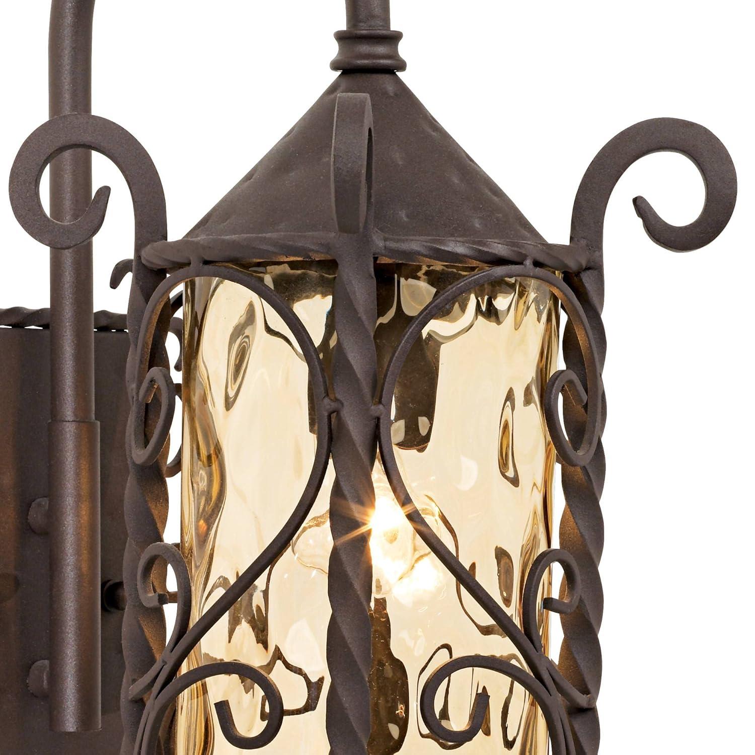 John Timberland Casa Seville Rustic Wall Light Sconce Dark Walnut Hardwire 7 3/4" Fixture Hammered Champagne Glass for Bedroom Bathroom Vanity Reading