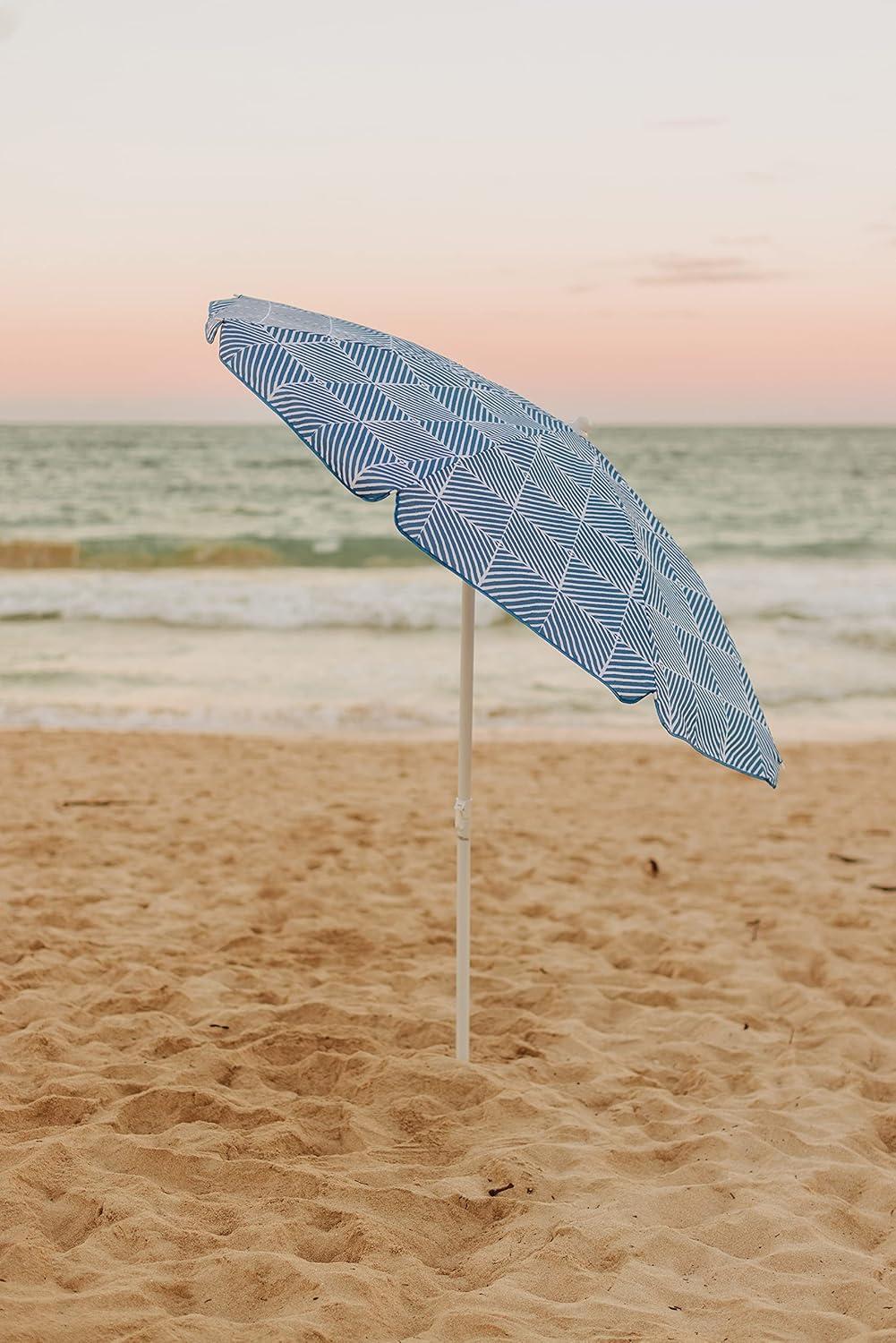 Blue Athens Pattern Portable Beach Umbrella with Steel Pole