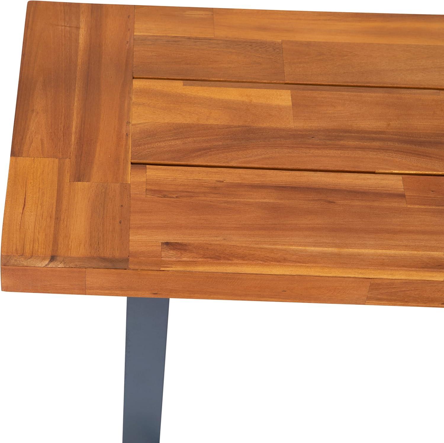 Flash Furniture Martindale Solid Acacia Wood Patio Dining Bench for 2 with Slatted Top and Black Flared Wooden Legs in a Natural Finish