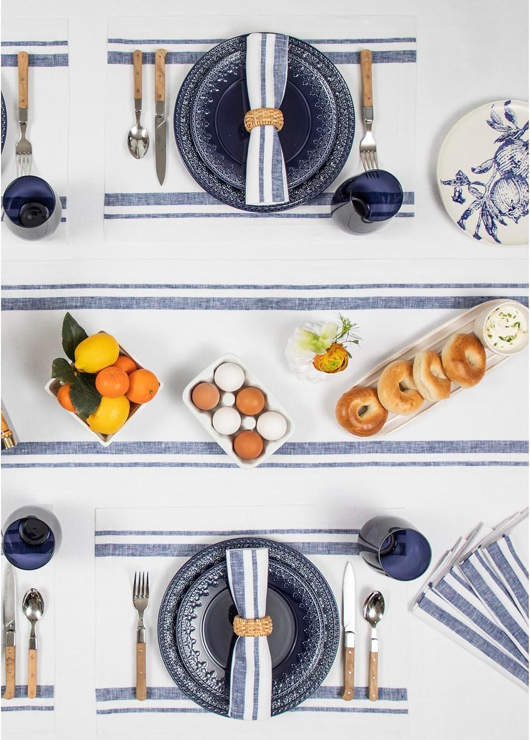 Solino Home French Stripe - 100% Pure Linen Placemats (Set of 4)
