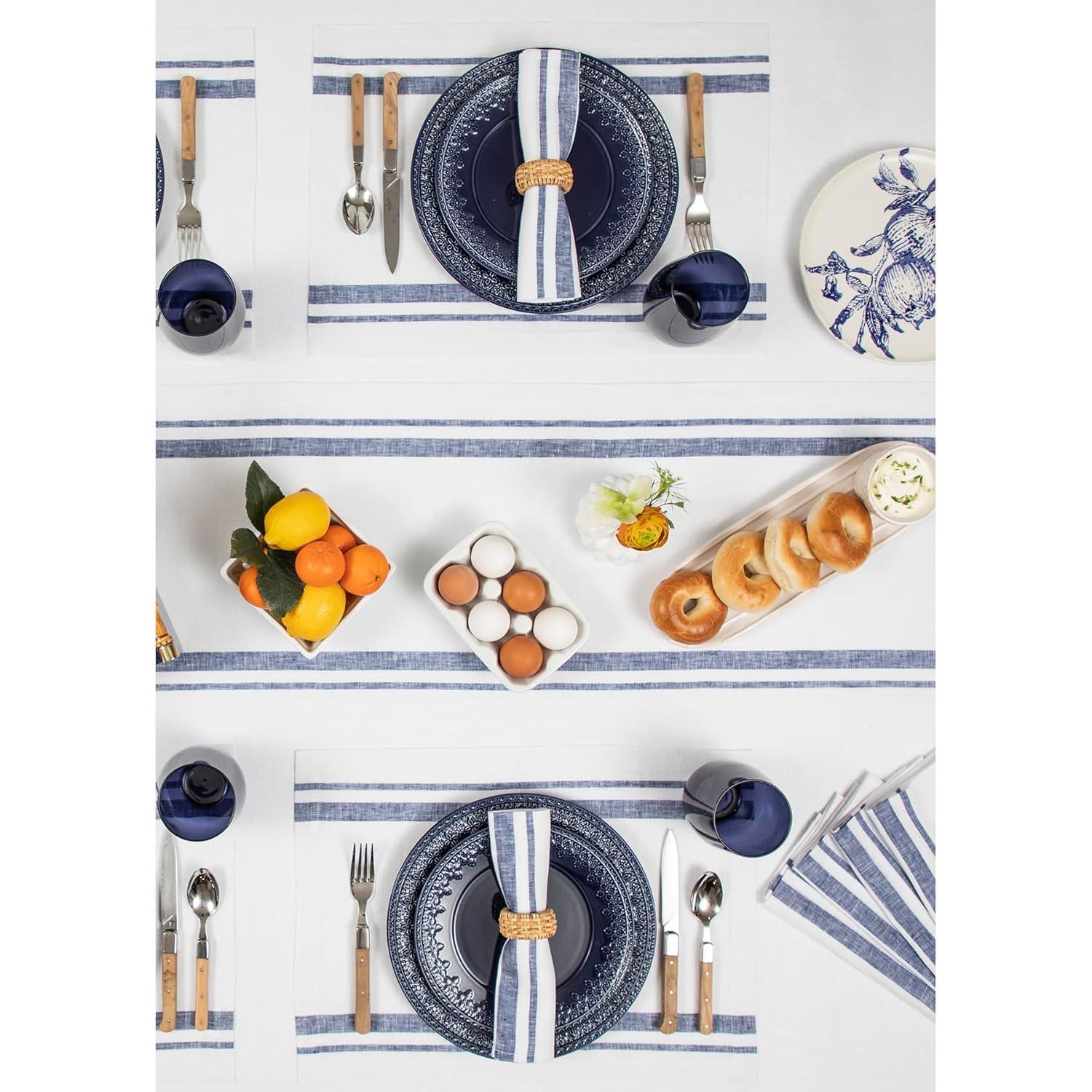 Solino Home French Stripe - 100% Pure Linen Placemats (Set of 4)
