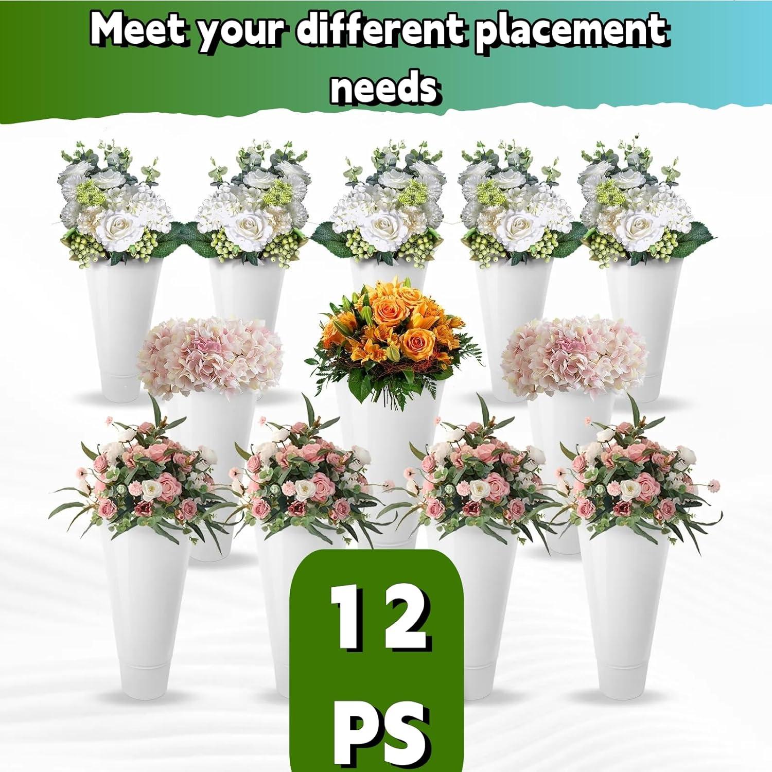 White Flower Display Stand with 12Pcs Buckets, 3 Layers Metal Plant Stand, Moving Florist Bouquet Shelf for Fresh Flower Shop,Patio Garden, Outdoor Flower Pop-up Events