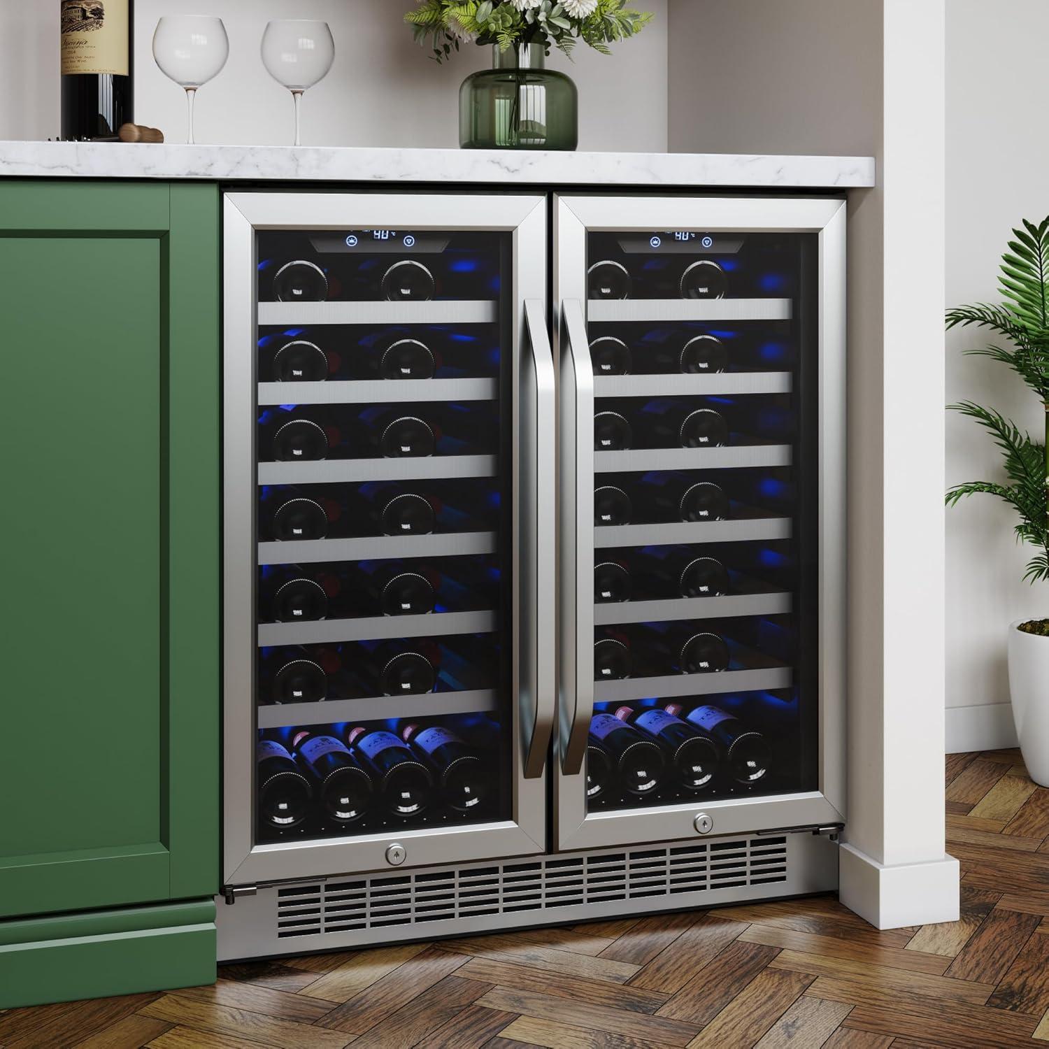 EdgeStar 30-Inch Stainless Steel Dual Zone Wine Cooler with Interior Lighting