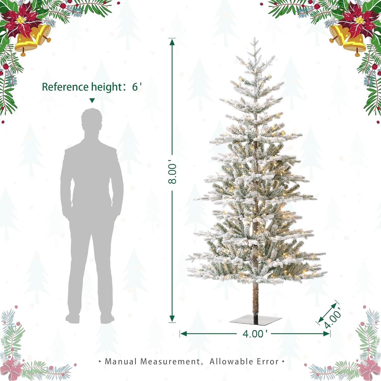 8ft Pre-Lit Flocked Fir Artificial Christmas Tree with Warm White Lights