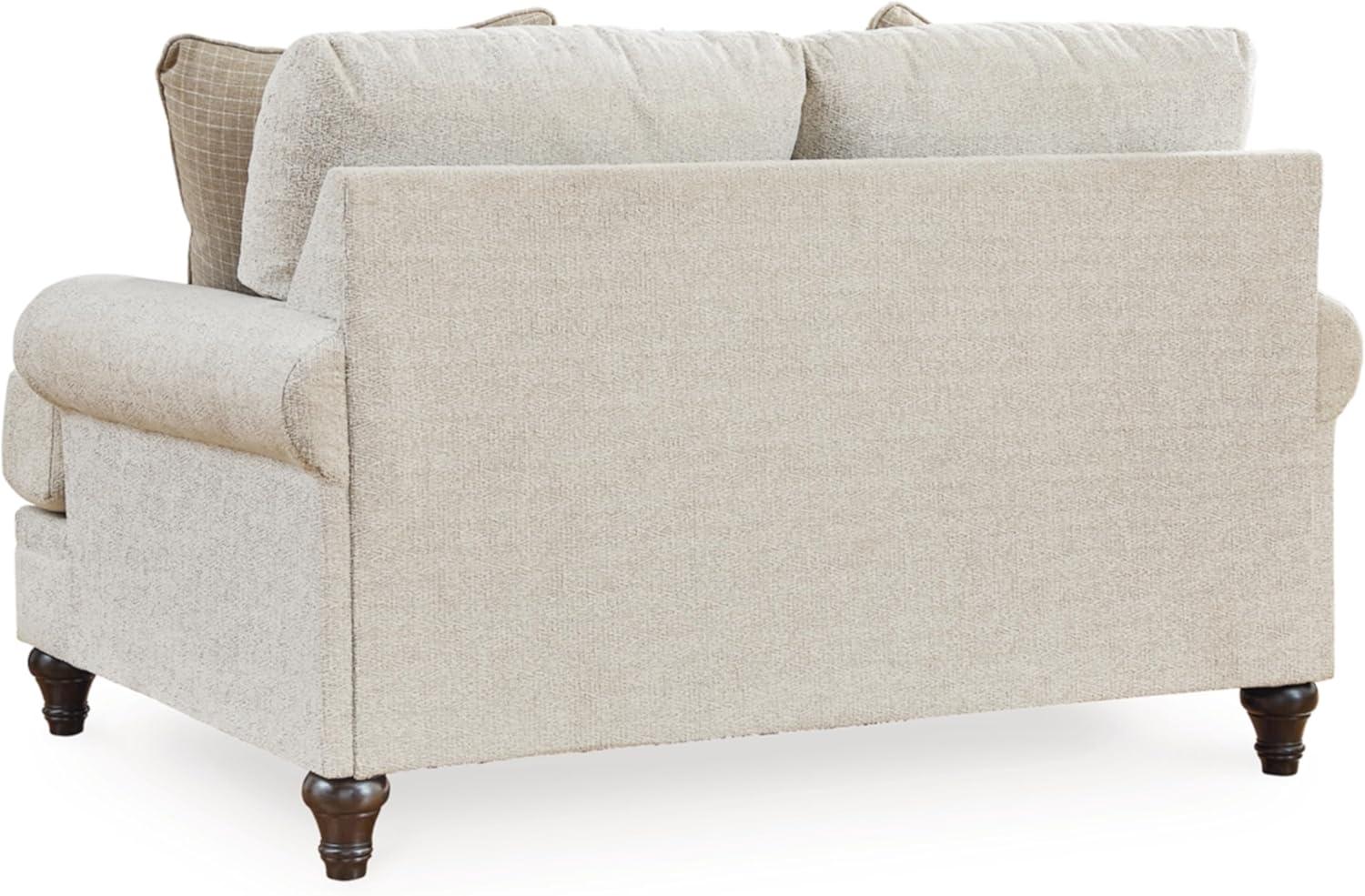 Beige Chevron Fabric Rolled Arm Loveseat with Pillow Back