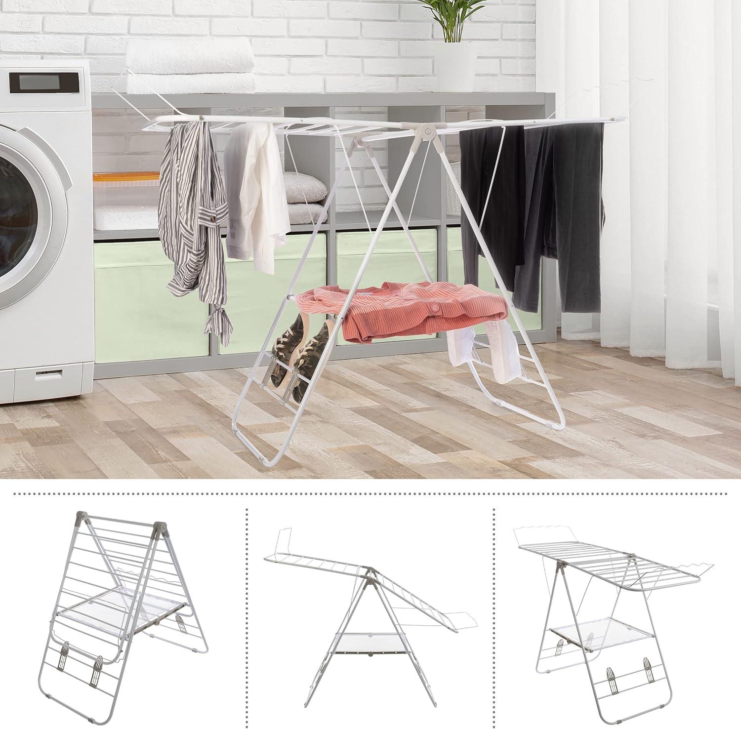 Clothes Drying Rack - Indoor/Outdoor Portable Laundry Rack for Clothing, Towels, Shoes and More - Collapsible Clothes Stand by Everyday Home (White)