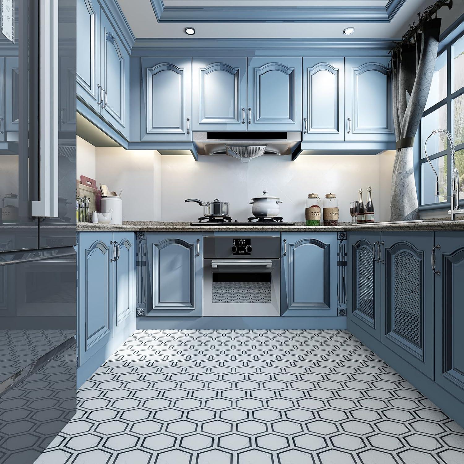 Hexagon White Marble Self-Adhesive Vinyl Floor Tiles