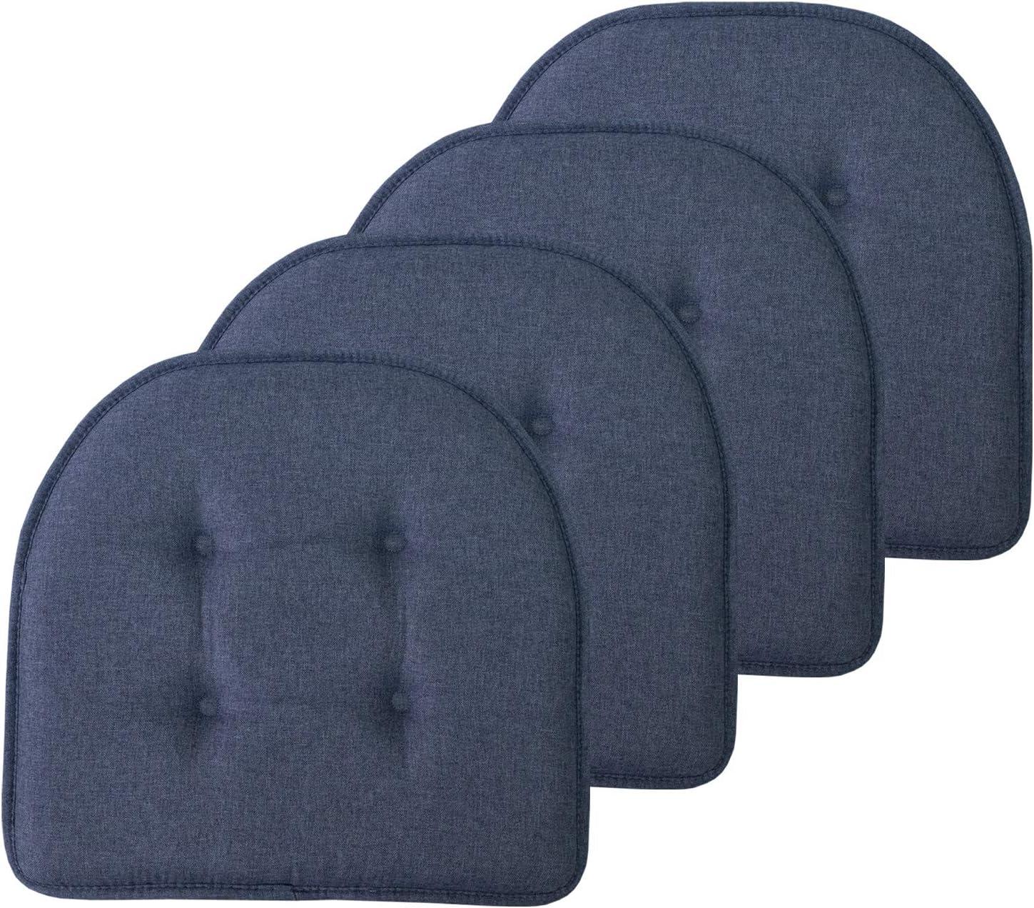 Solid Color U Shaped Memory Foam 17" x 16" Chair Cushions, Denim, 4 Pack