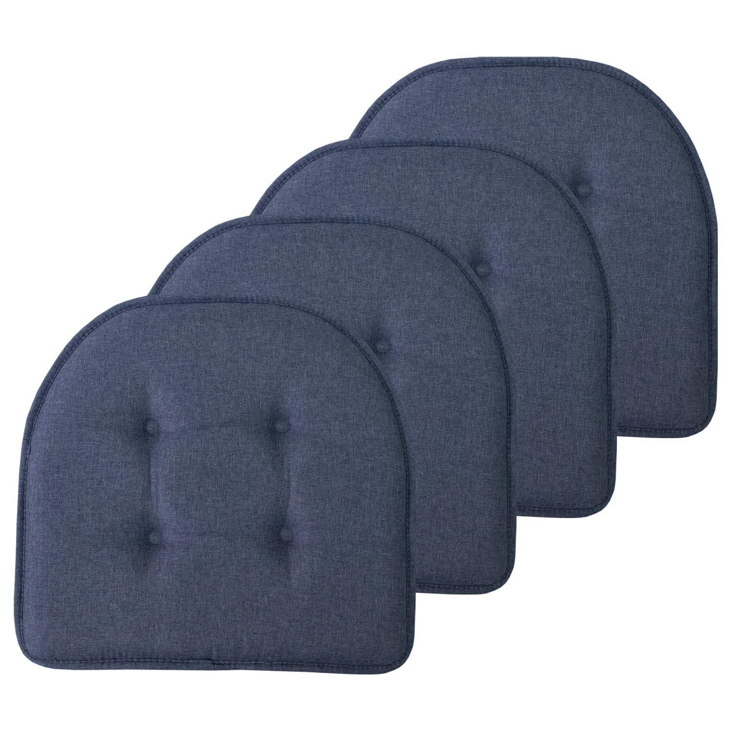 Solid Color U Shaped Memory Foam 17" x 16" Chair Cushions, Denim, 4 Pack