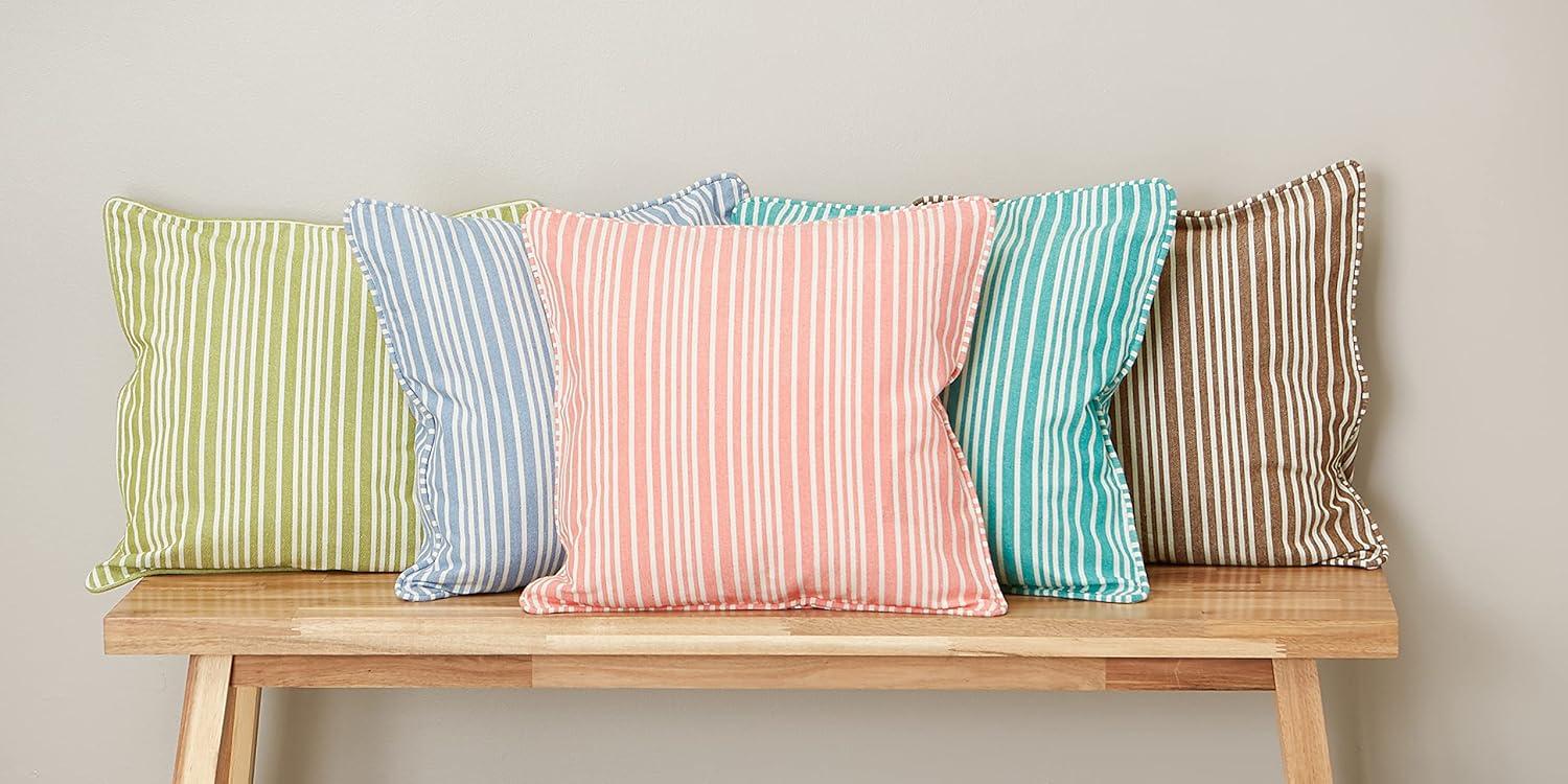 Design Imports 2pc 18"x18" Coral Chambray Striped Recycled Cotton Square Throw Cover: Indoor Faux Linen, Hidden Zipper