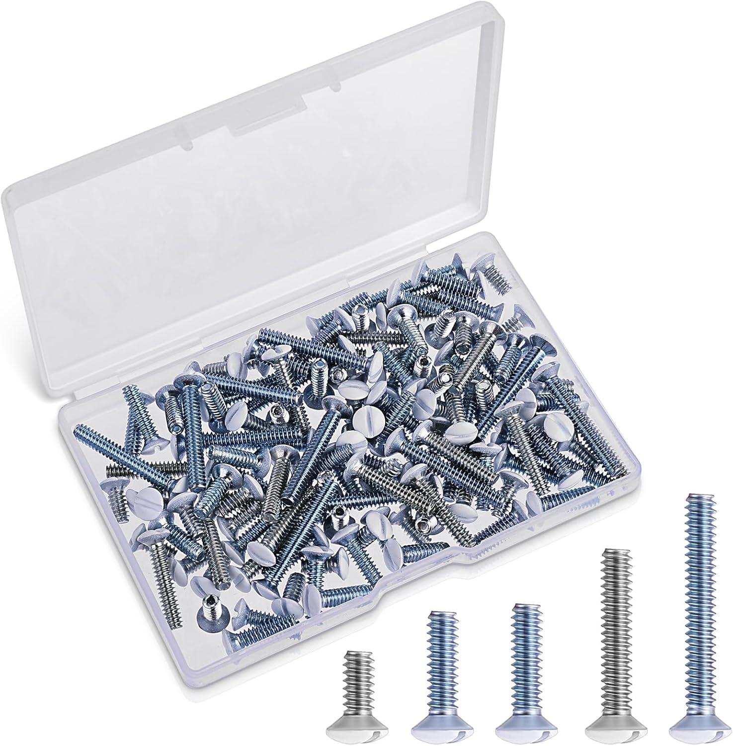 120PCS Wall Plate Screws Outlet Cover Screws White Long 6-32 Thread Face Plate Screws Light Electrical Cover Panel Replacement for Light Switch Panels 5 Sizes (0.98/0.73/0.55/0.49/0.35 Inch)