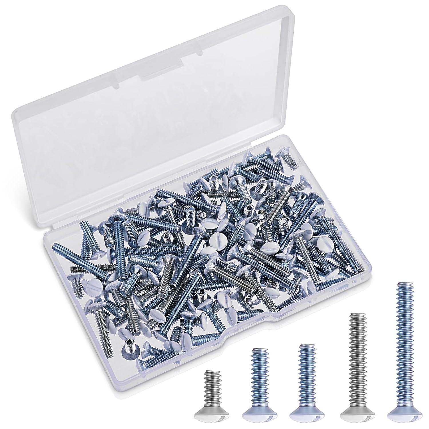 120PCS Wall Plate Screws Outlet Cover Screws White Long 6-32 Thread Face Plate Screws Light Electrical Cover Panel Replacement for Light Switch Panels 5 Sizes (0.98/0.73/0.55/0.49/0.35 Inch)