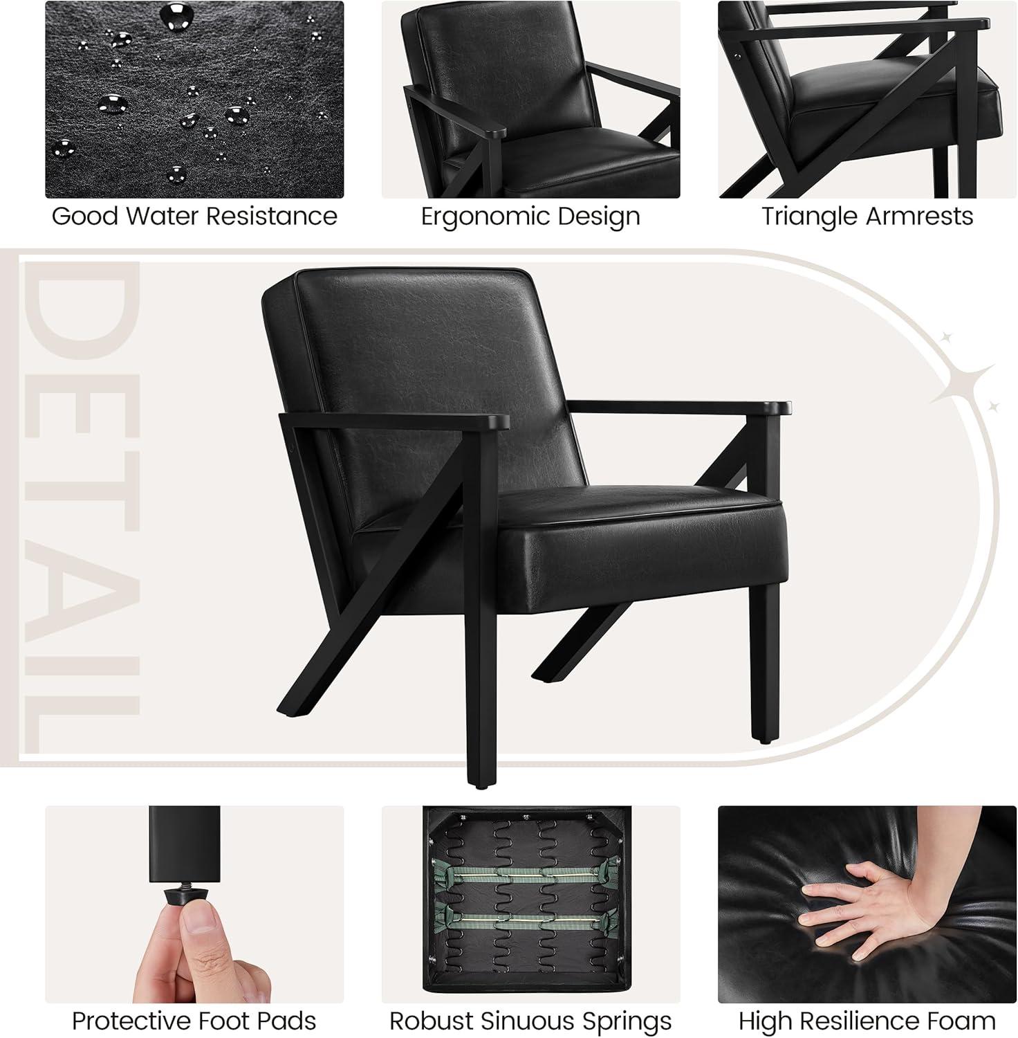 Yaheetech Faux Leather Armchair Accent Chair with Wood Legs for Living Room, Black