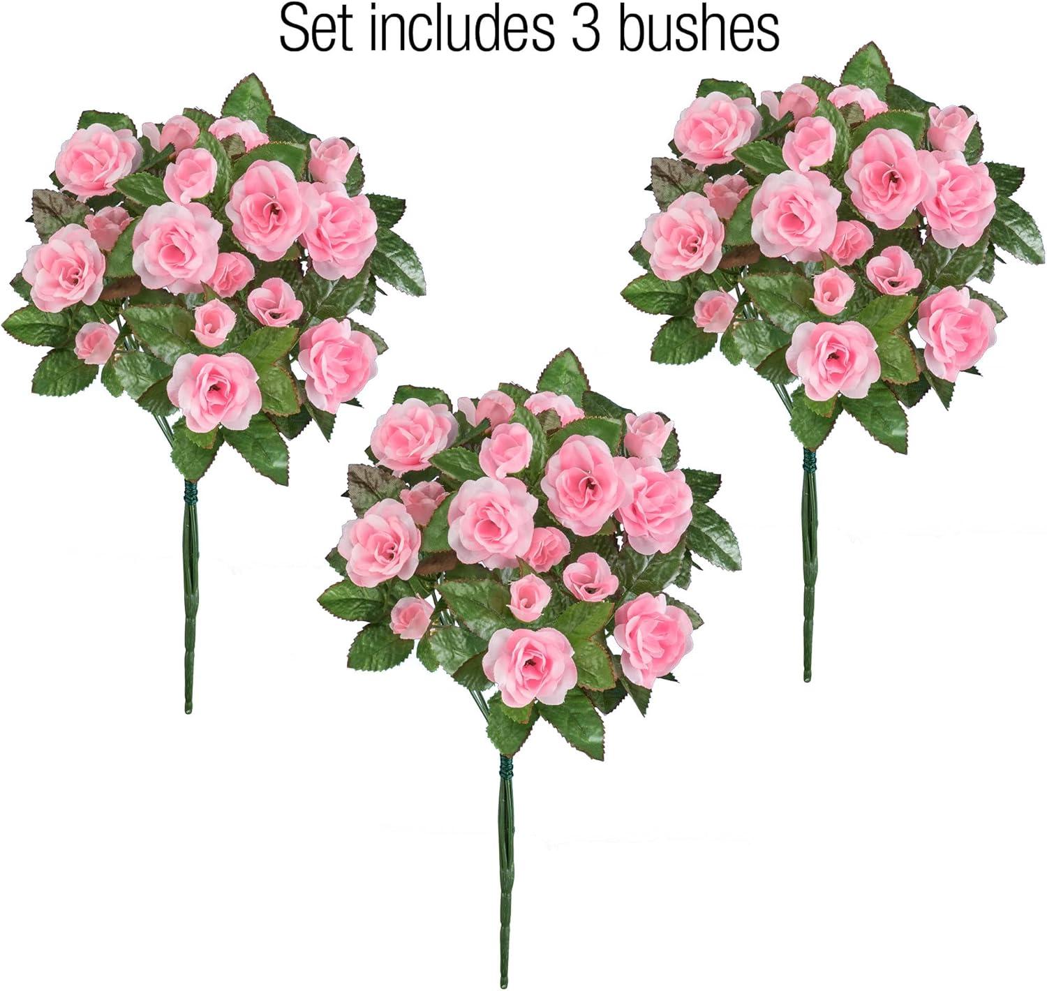 Collections Etc Floral Rose Bushes - Set of 3 Red