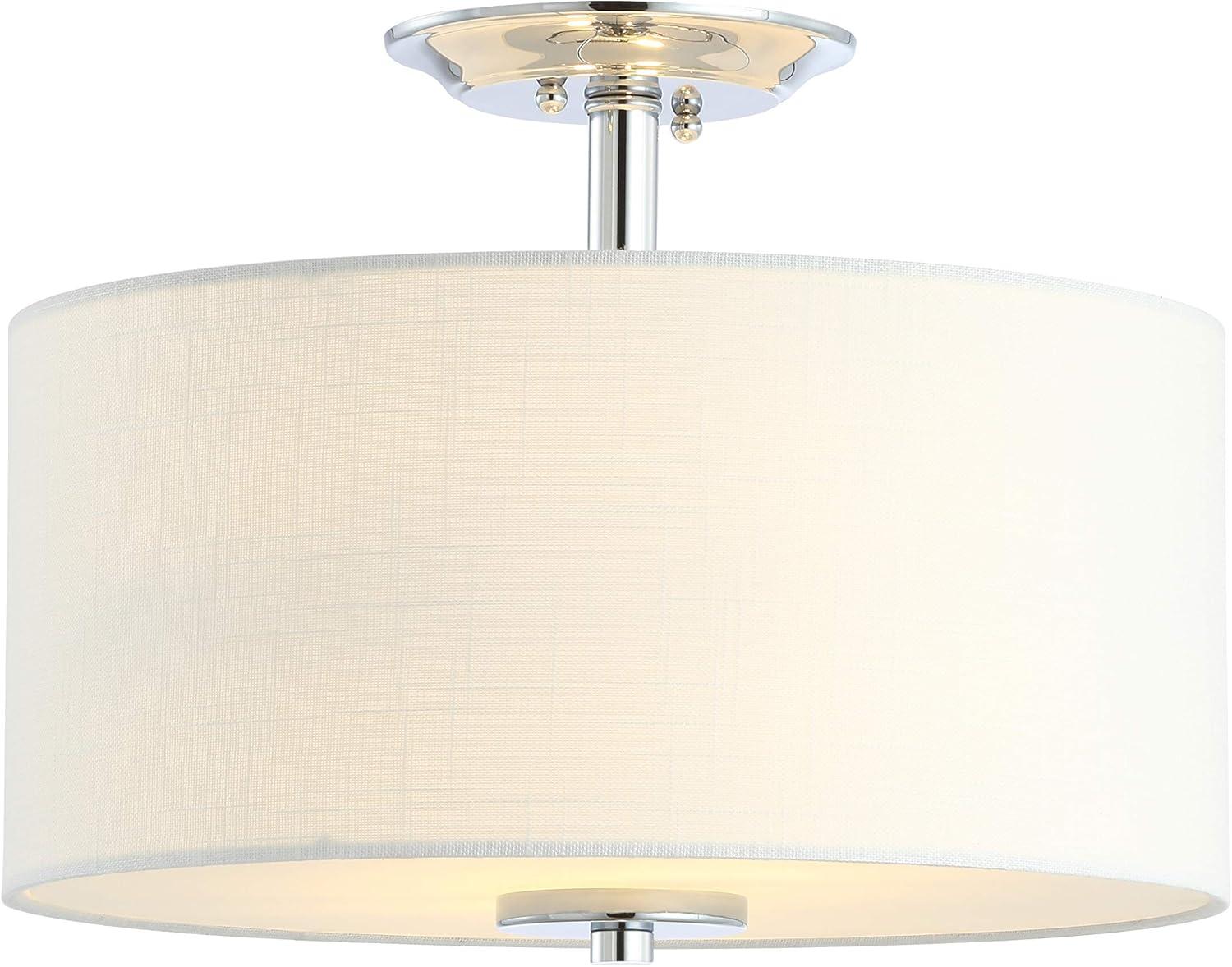 15" Marc Metal/Linen LED Semi-Flush Mount Chrome - JONATHAN Y: ETL Listed, 2-Light Fixture