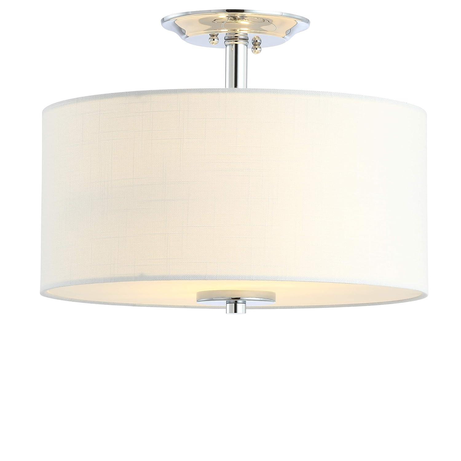 15" Marc Metal/Linen LED Semi-Flush Mount Chrome - JONATHAN Y: ETL Listed, 2-Light Fixture