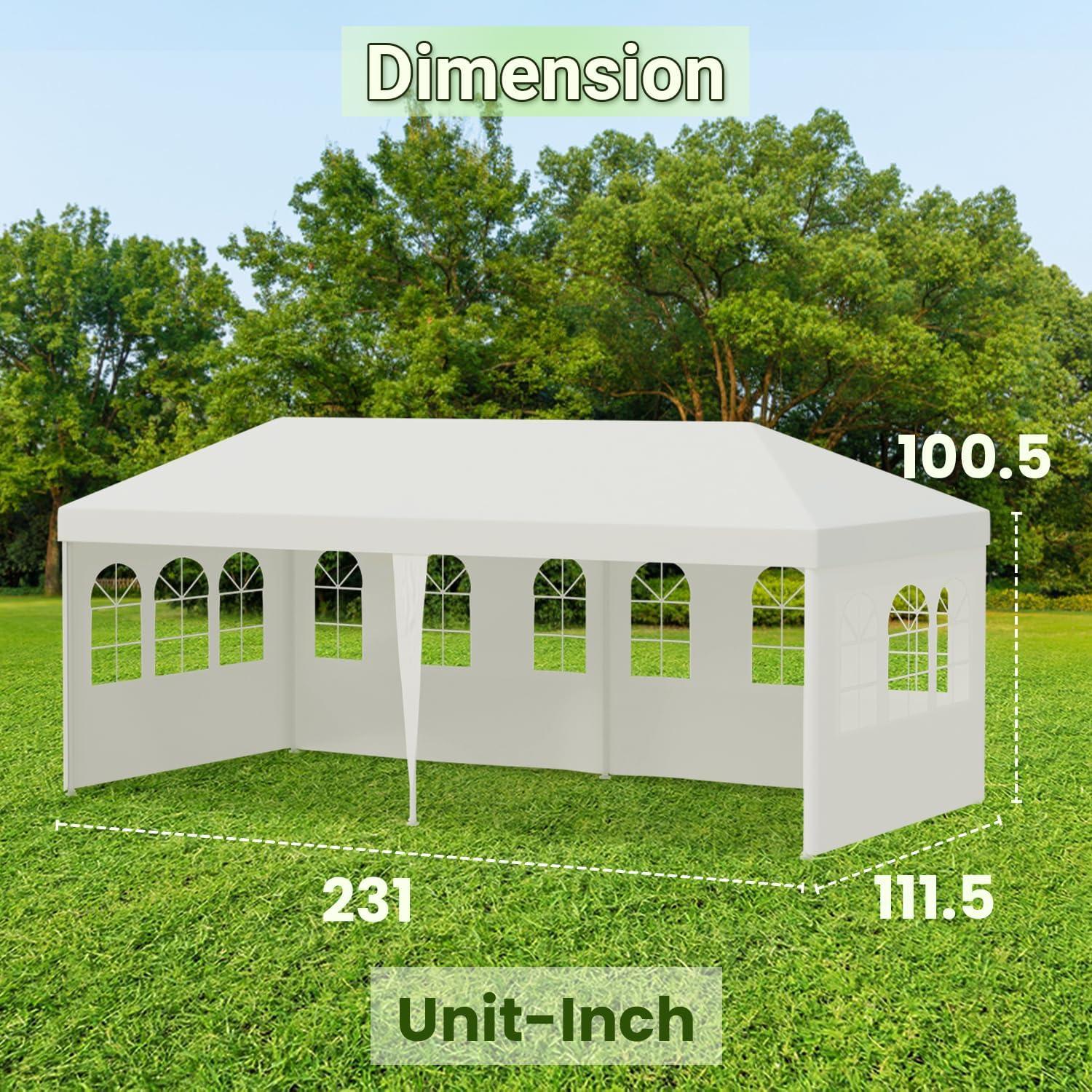 Outdoor 10' x 20' Gazebo Canopy Tent with 4 Removable Walls - White