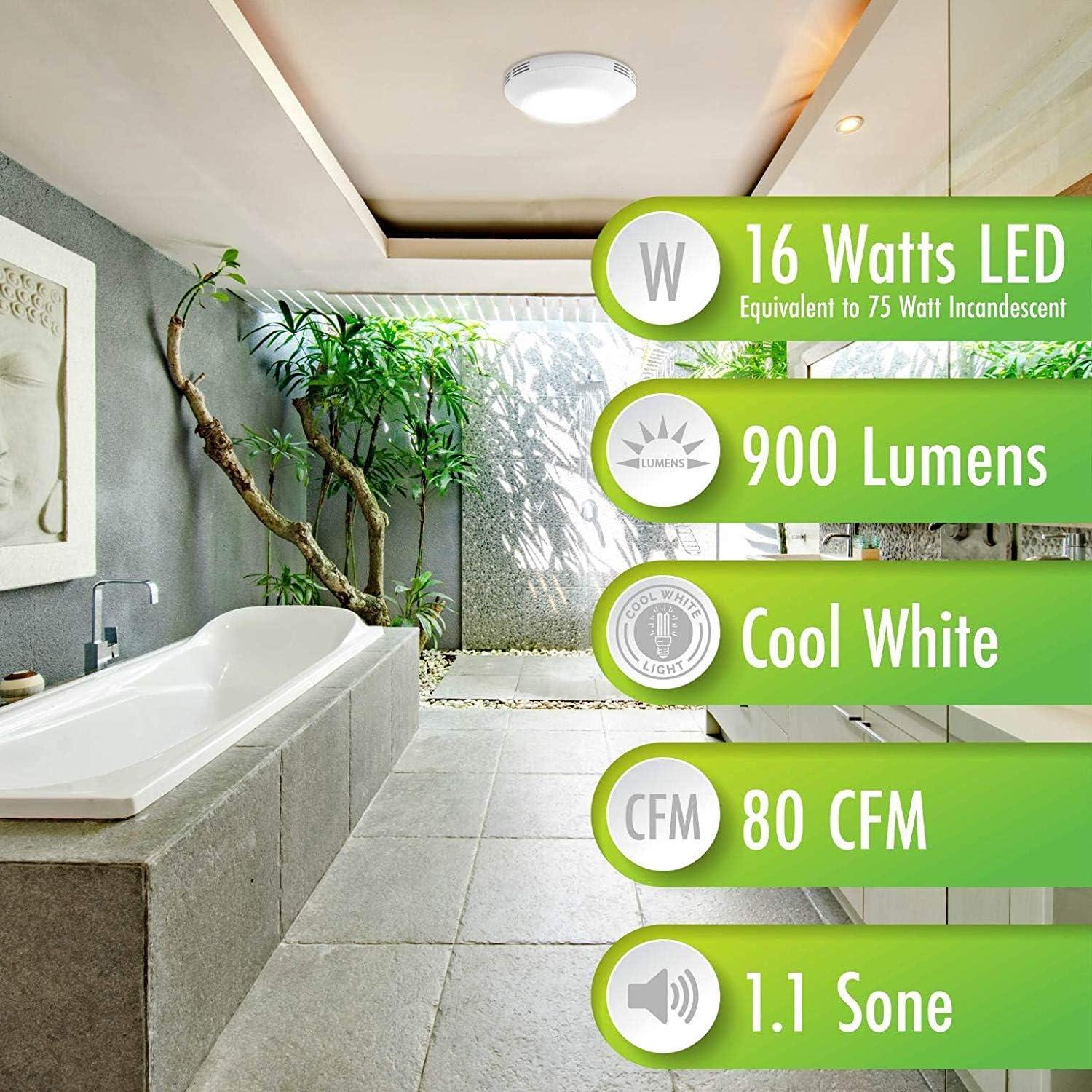 Decorative White 80 CFM Ceiling Mount Bathroom Exhaust Fan With LED Light